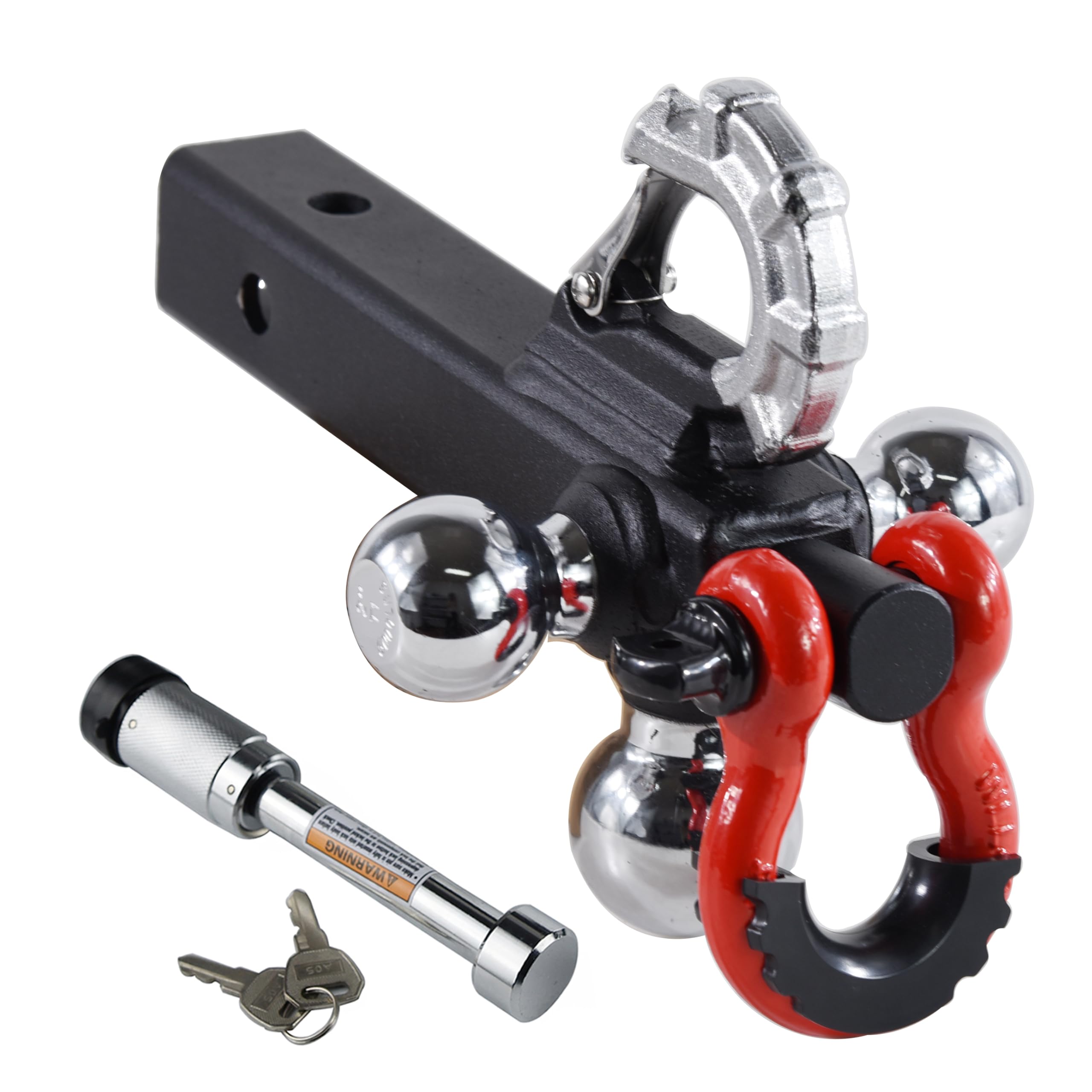 Reysun Trailer Hitch Tri-Ball Mount: With Swivel Tow Shackle And Tow Hook, Fits For 2-Inch Receiver, Chrome Trailer Ball Size 1-
