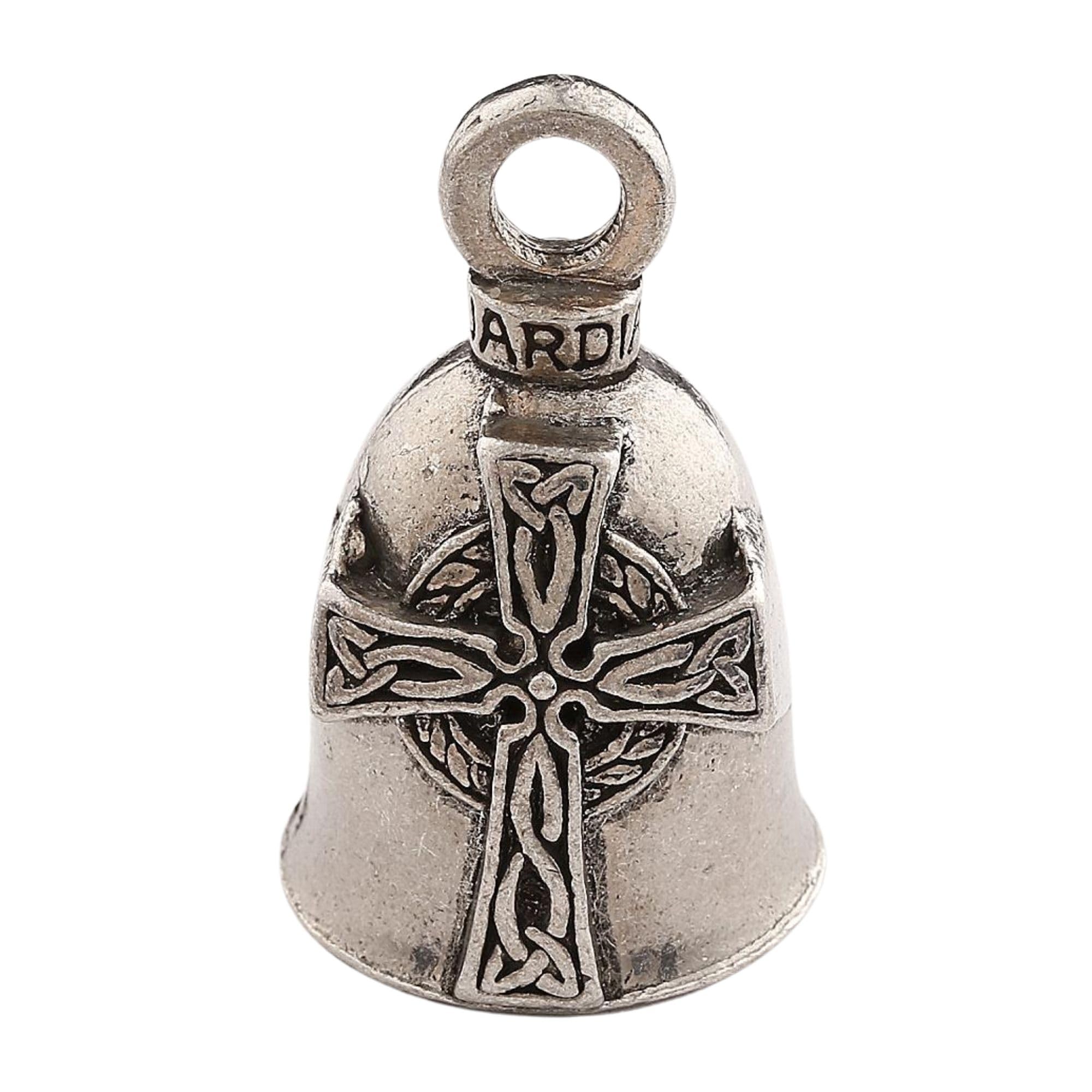 Guardian Bell Celtic Cross Good Luck Bell W/Keyring & Black Velvet Gift Bag | Motorcycle Bell | Lead-Free Pewter | Good Luck Gif