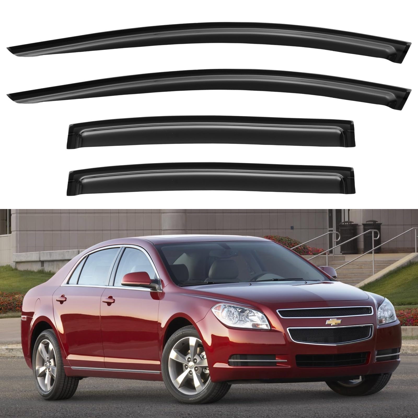 Window Visors Rain Guards Shield for 2008 2009 2010 2011 2012 Chevy Malibu, Out-Channel Window Vent Wind Deflectors Visors Shade