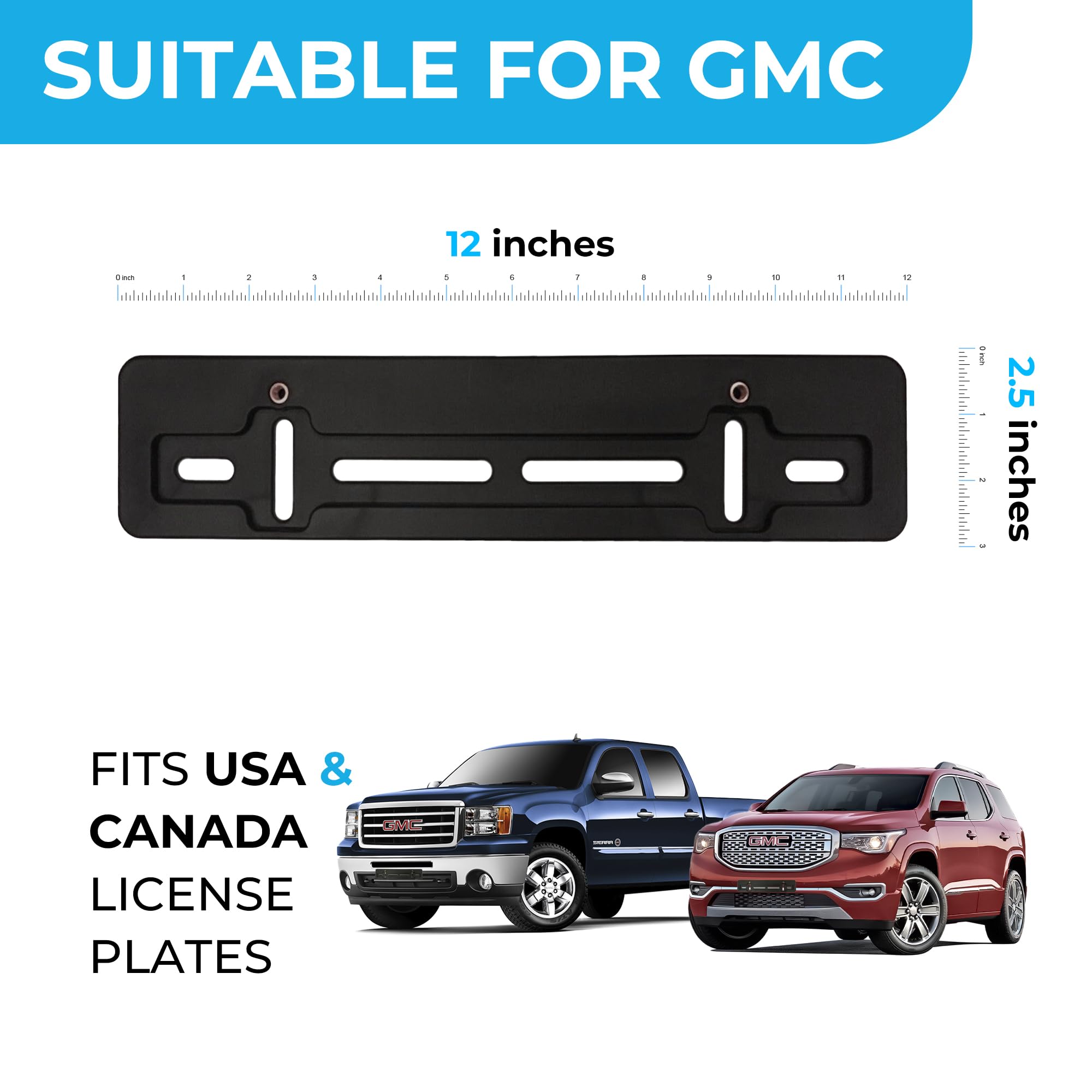 TN TrunkNets Inc Front License Plate Bracket Holder for GMC - Black Plastic with 6 Unique Screws & Wrench Kit, Model BTHMBH_GCM_20N_NW