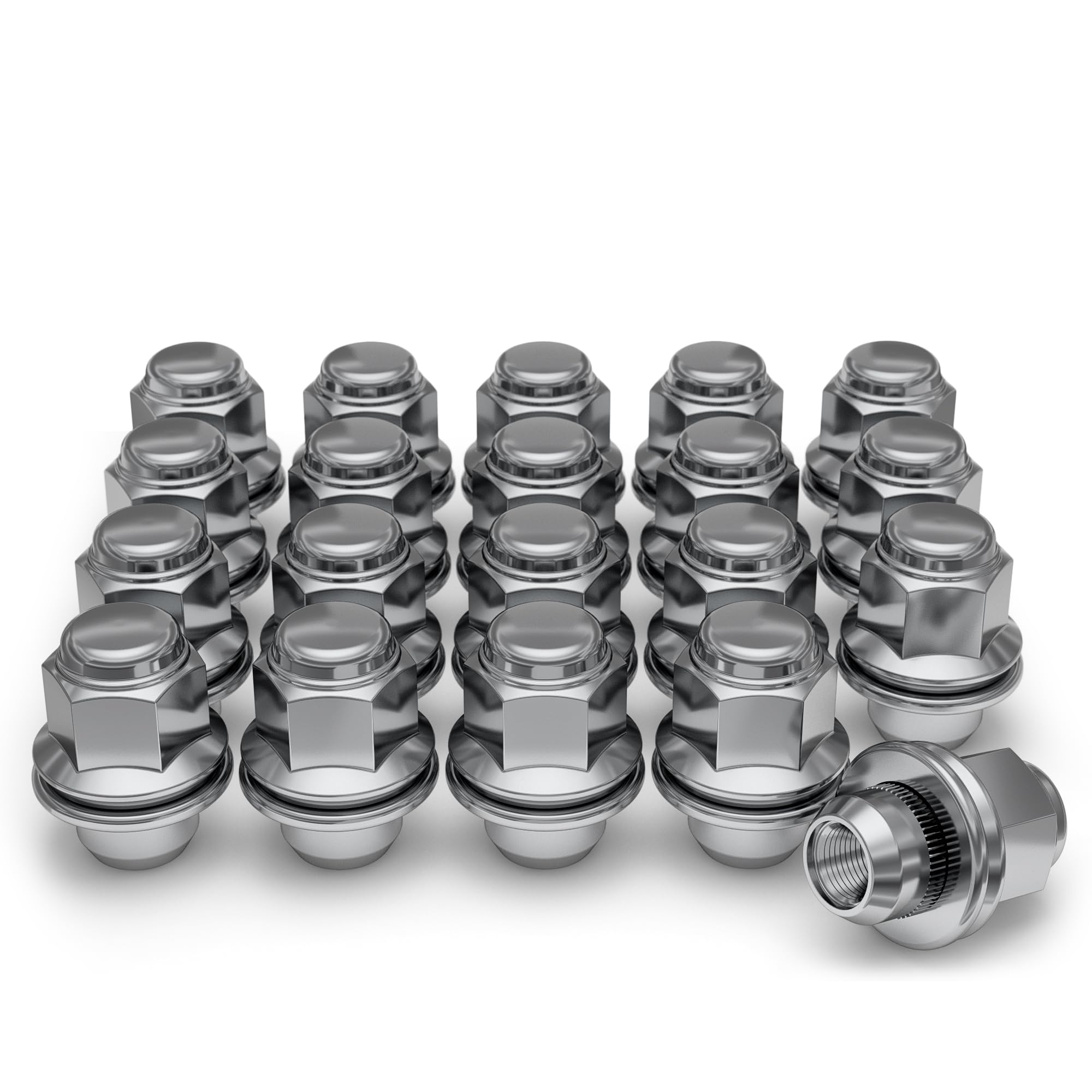 White Knight M12x1.25 Lug Nuts for Select Nissan and Infiniti, Factory Style Chrome Med Mag with Washer - 5306-20AM (20 Pack)