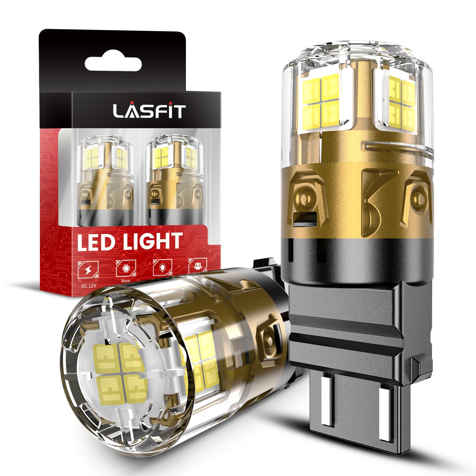 Lasfit L2 3157 Led Reverse Light Bulbs, 6000K White Backup Light, 2025 Upgrade Halogen Replacement For 3156 3057 4157 3047 4057