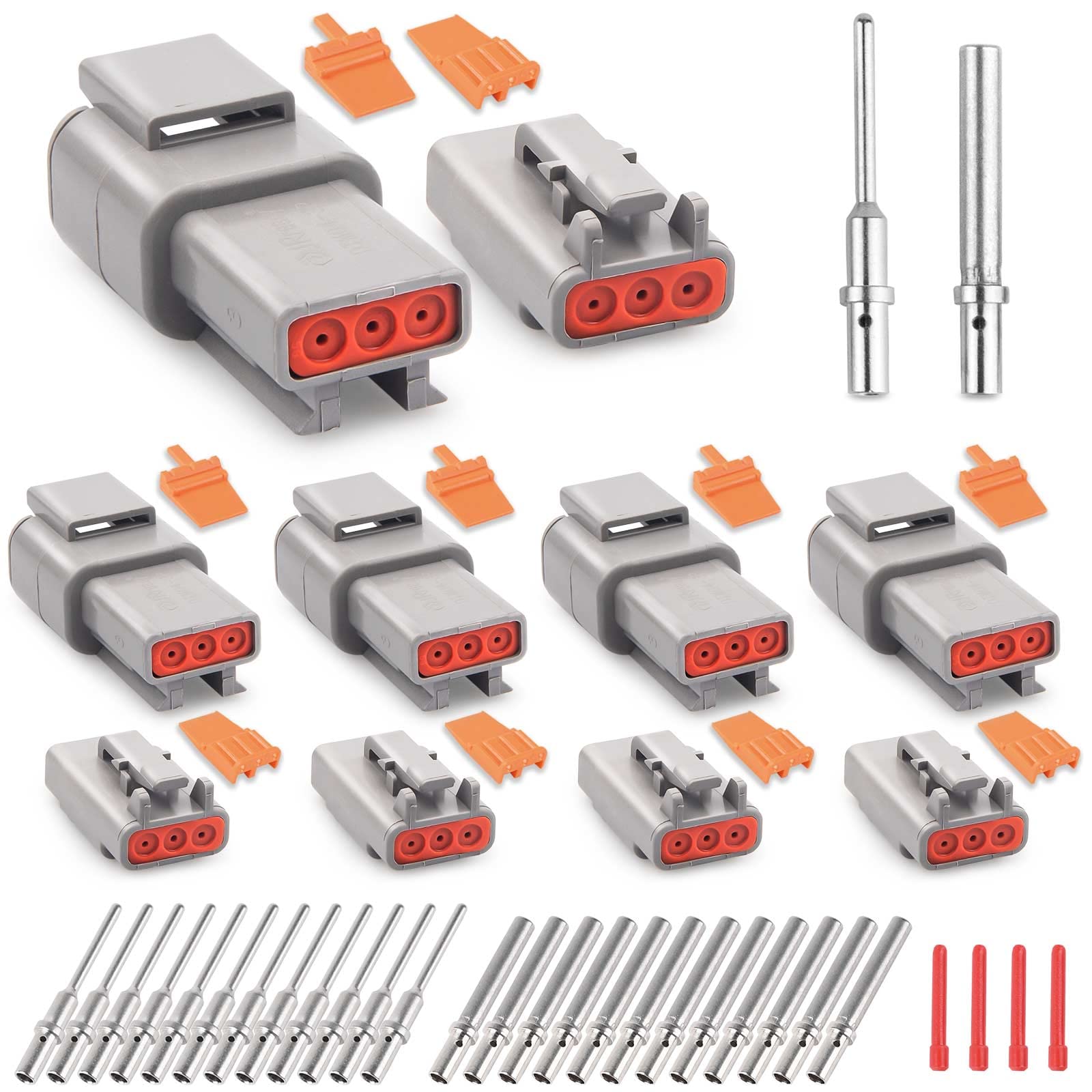 JRready Deutsch DTM 3 Pin Connectors 4 Kits, Waterproof Electrical Wire Connectors with Size 20 Solid Contacts 20-22AWG, ST6330-