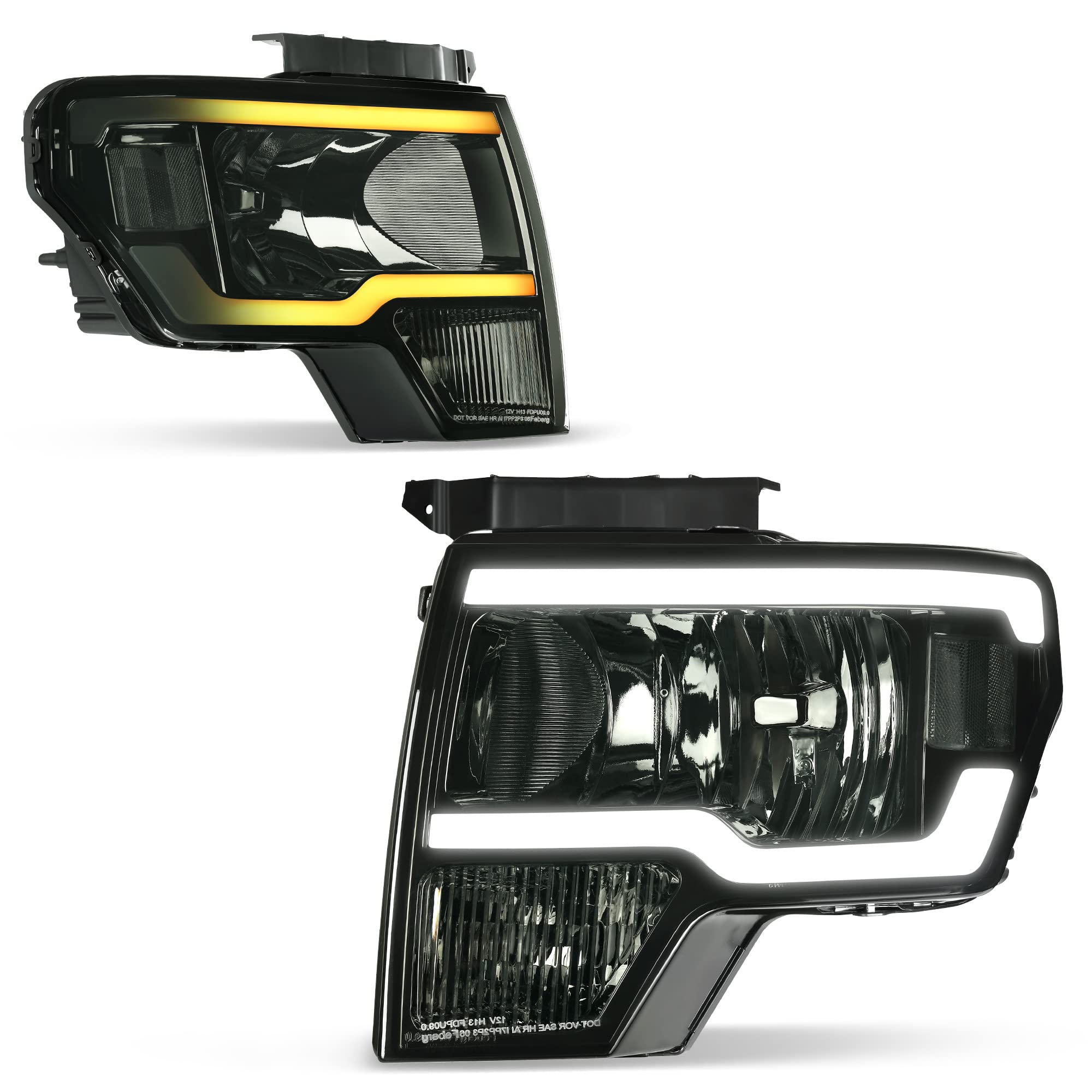 Autosaver88 Switchback Led Tube Headlights Assembly Compatible With 2009 2010 2011 2012 2013 2014 Ford F150 F-150 Drl Headlamp S