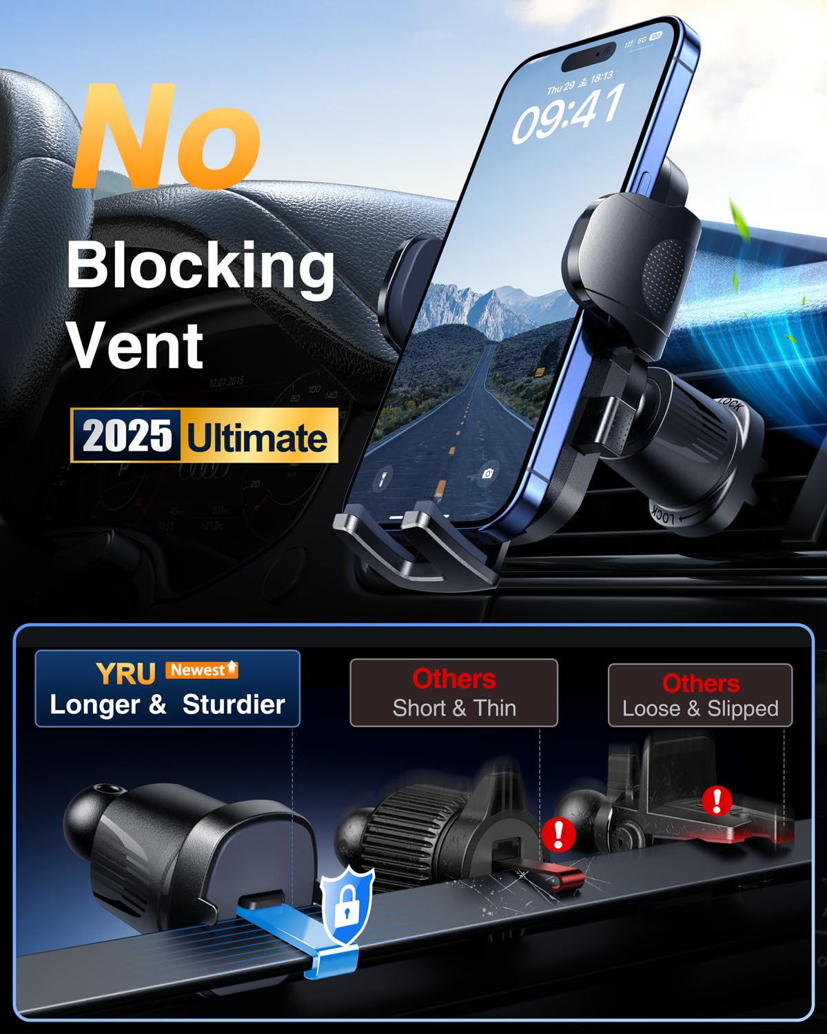 Yru [True Military-Grade 360 Degrees Rotatable Suction] 2025 Ultimate Car Phone Holder Mount 90+Lbs Safest Strongest Patent Cert
