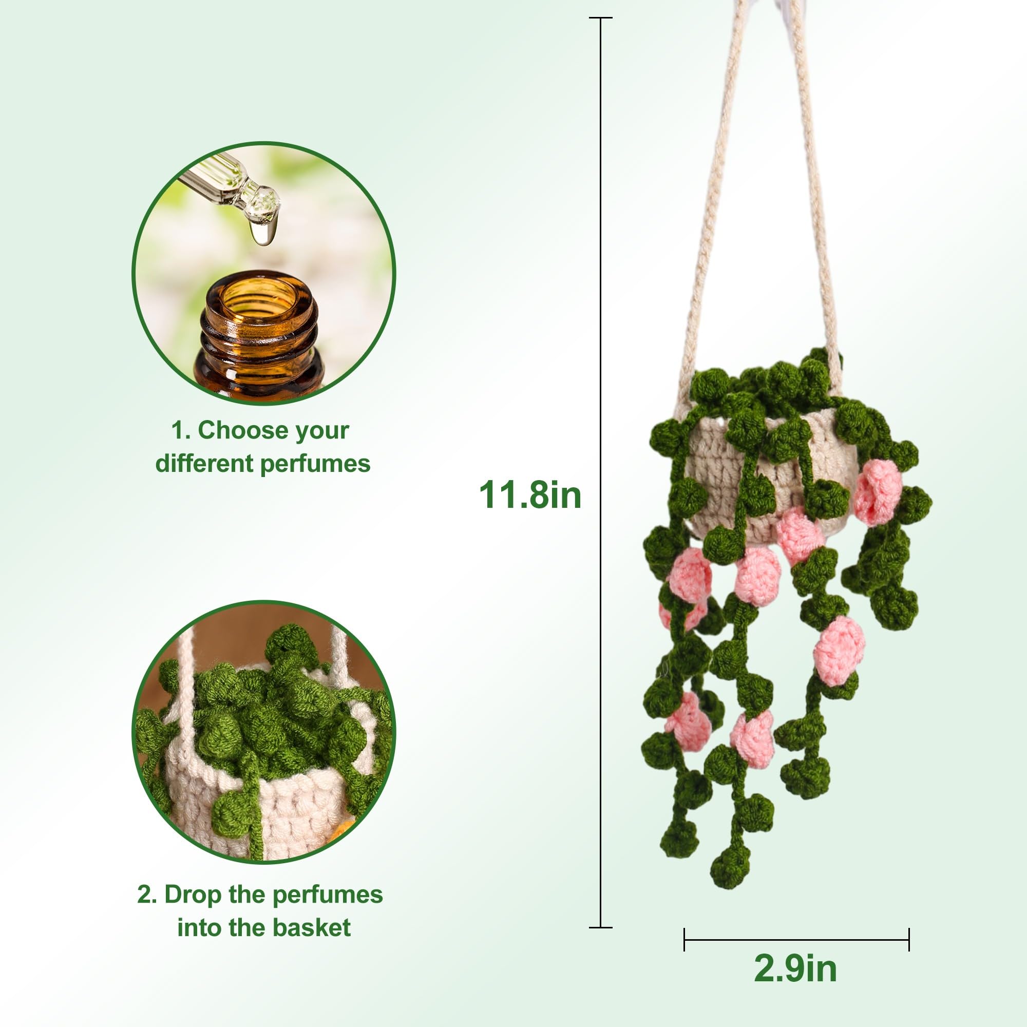 Boho Car Plant Crochet Hanging Accessories Crochet Plants For Car Rear View Mirror Cute Car Pink Plants For Women1