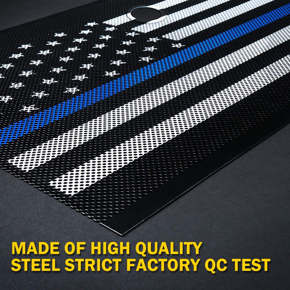 Xprite Aluminum Alloy Grill Mesh Insert Law Enforcement Blue Stripe With Hood Lock Hole Compatible With 2007-2018 Jeep Wrangler
