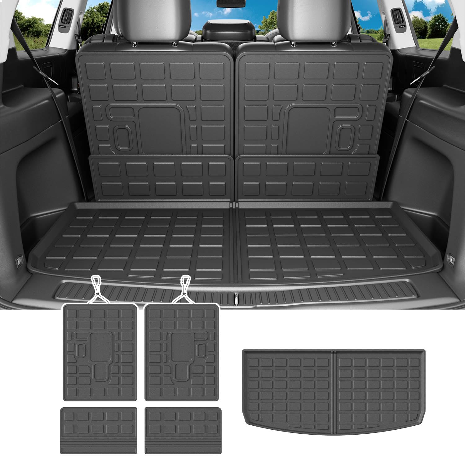 powoq Cargo Mat Compatible with 2021-2025 Jeep Grand Cherokee L Overland Trunk Mat Backrest Trunk Liner TPE Cargo Liner Replacem