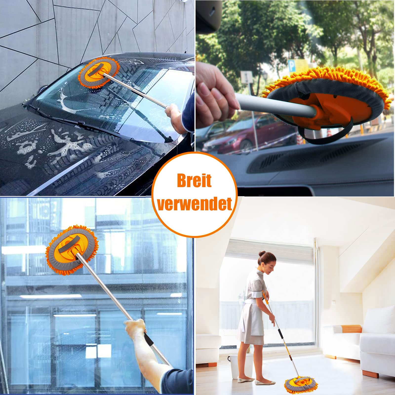 Greatcool 62'' Car Wash Brush Mop Kit With Long Handle, 2 In 1 Chenille Microfiber Sponge Mitt Cleaning Detailing Duster For Was