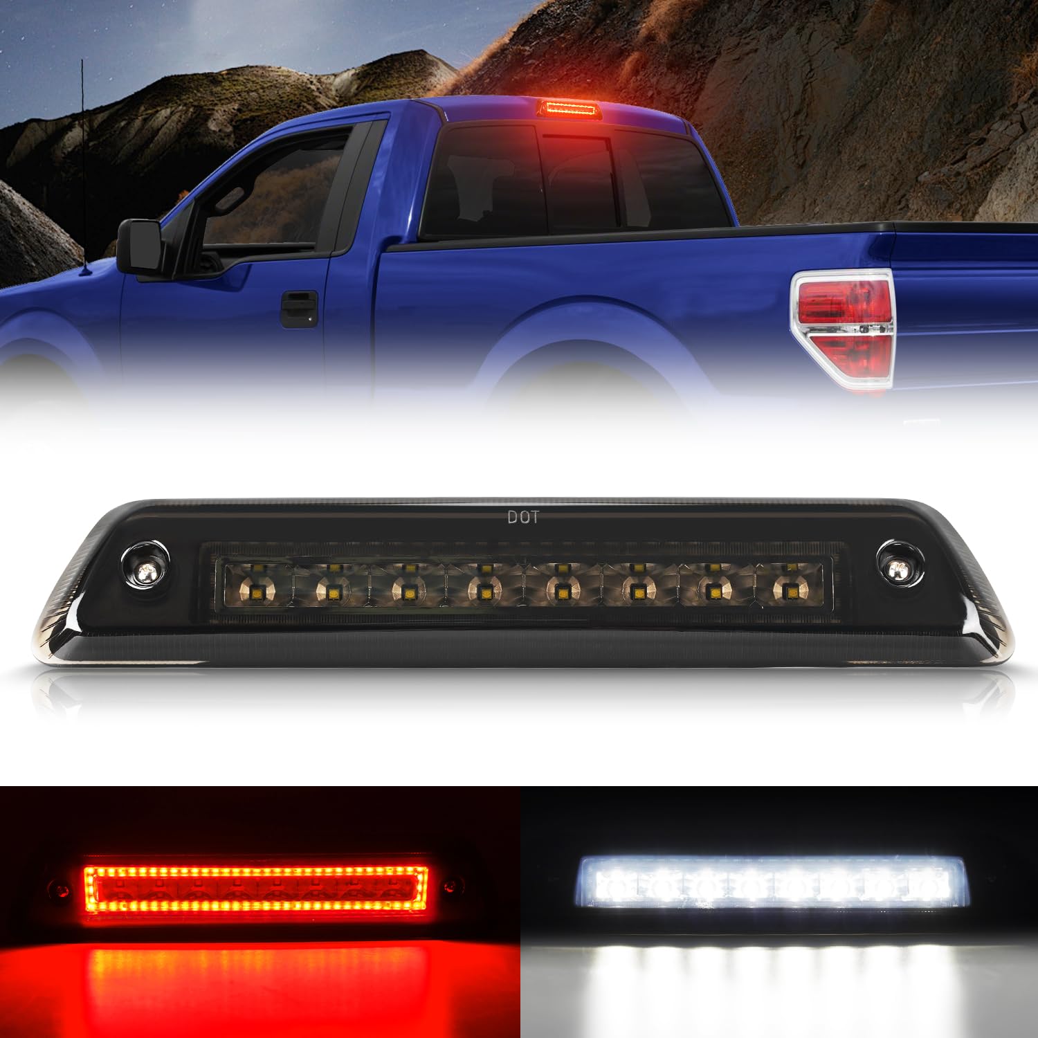 Suparee Led Third Brake Light Smoked Lens Fit For 2009 2010 2011 2012 2013 2014 Ford F150, 3Rd Brake Light Assembly Roof White C