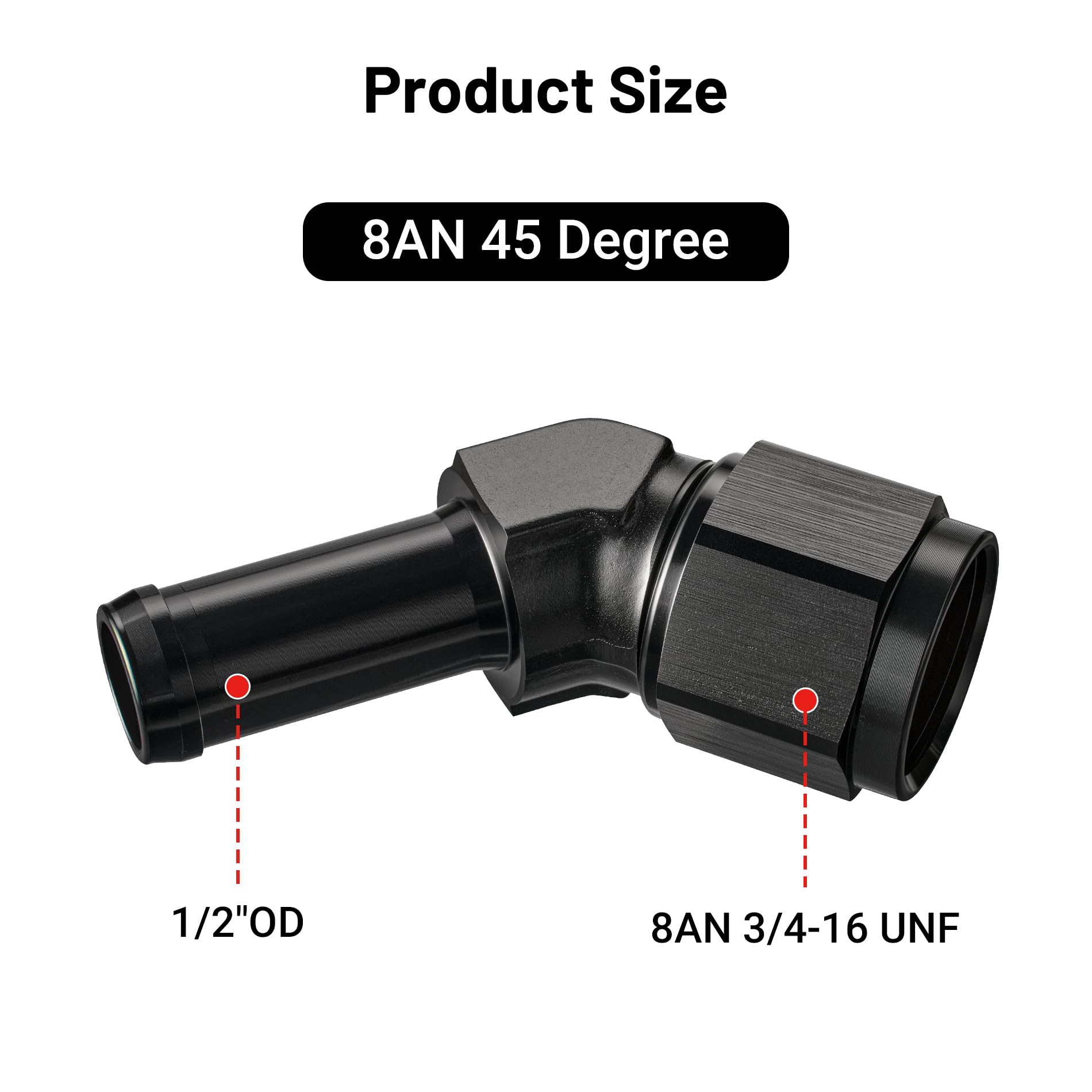 EVIL ENERGY 8AN Female to 1/2'' Barb Hose Fitting 45 Degree Swivel 2PCS