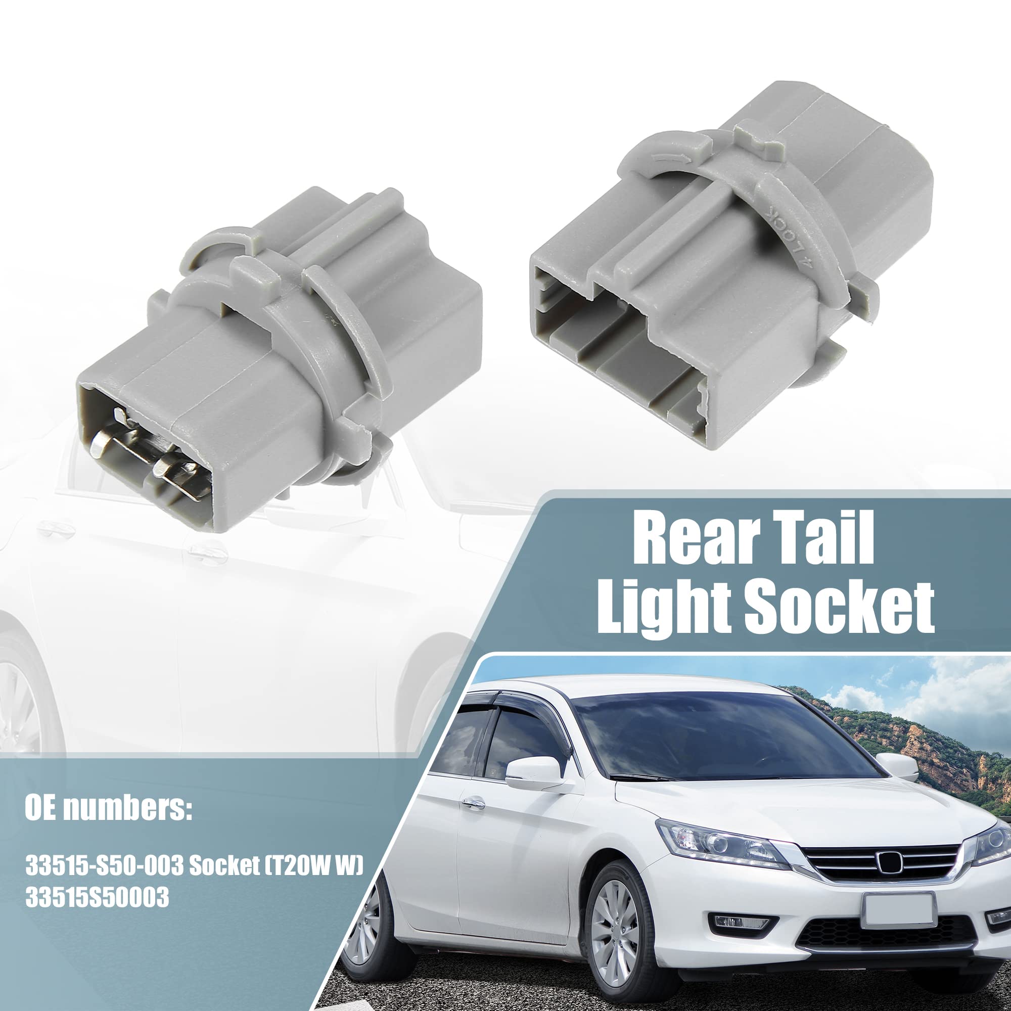 X Autohaux 2Pcs Rear Tail Light Brake Lamp Socket Turn Signal Lights Wire Harness Plug Holder 33515S50003 For Honda Accord Civic 98-15 For Honda Fit 09-13 For Acura Cl Rl Tsx T20W W Socket