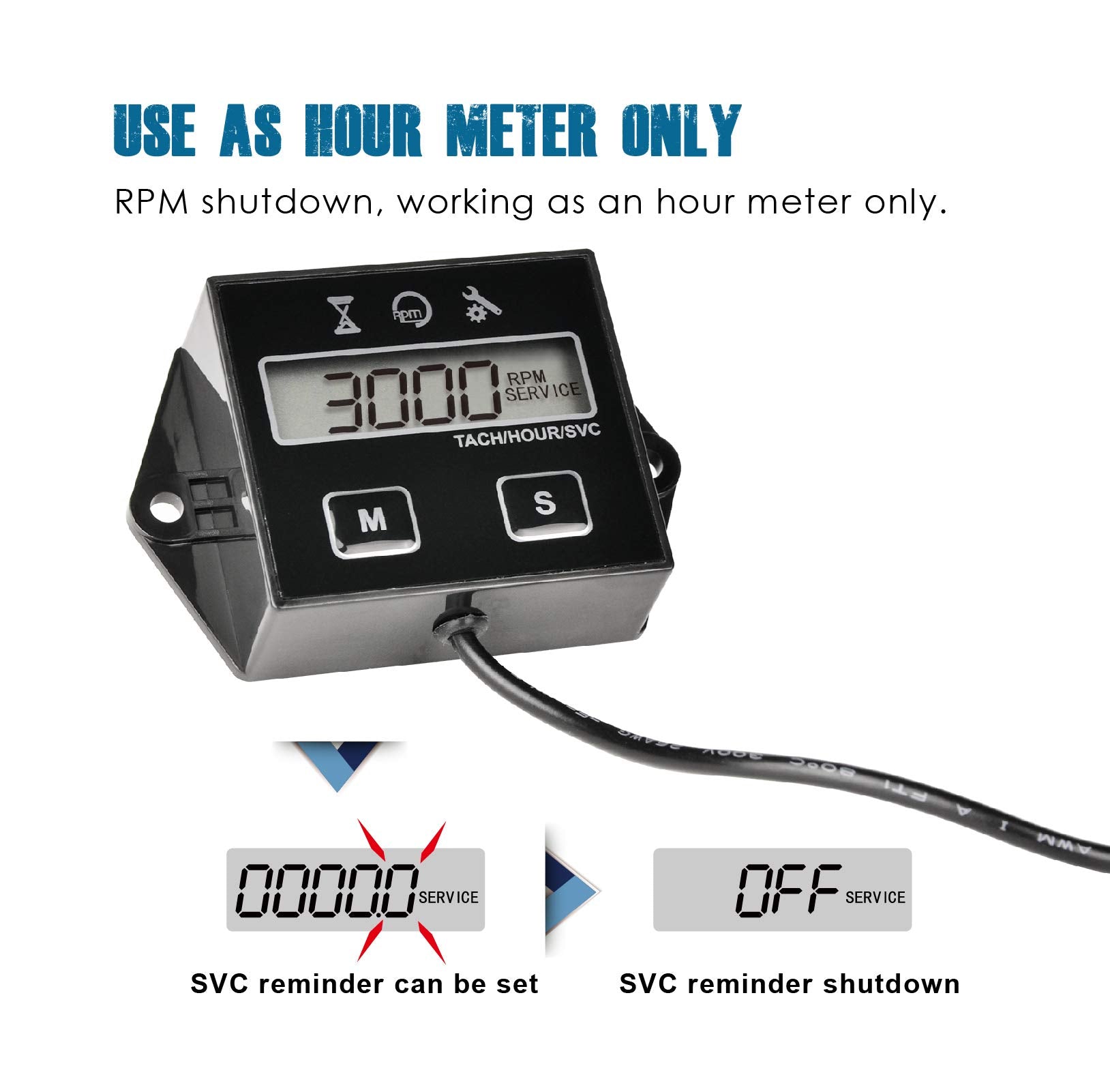 Runleader Digital Hour Meter Tachometer, Maintenance Reminder, User Shutdown, Use For Ztr Lawn Mower Tractor Generator Marine Outboard Atv Motor Snowmobile And Gas Powered Equipment (1)