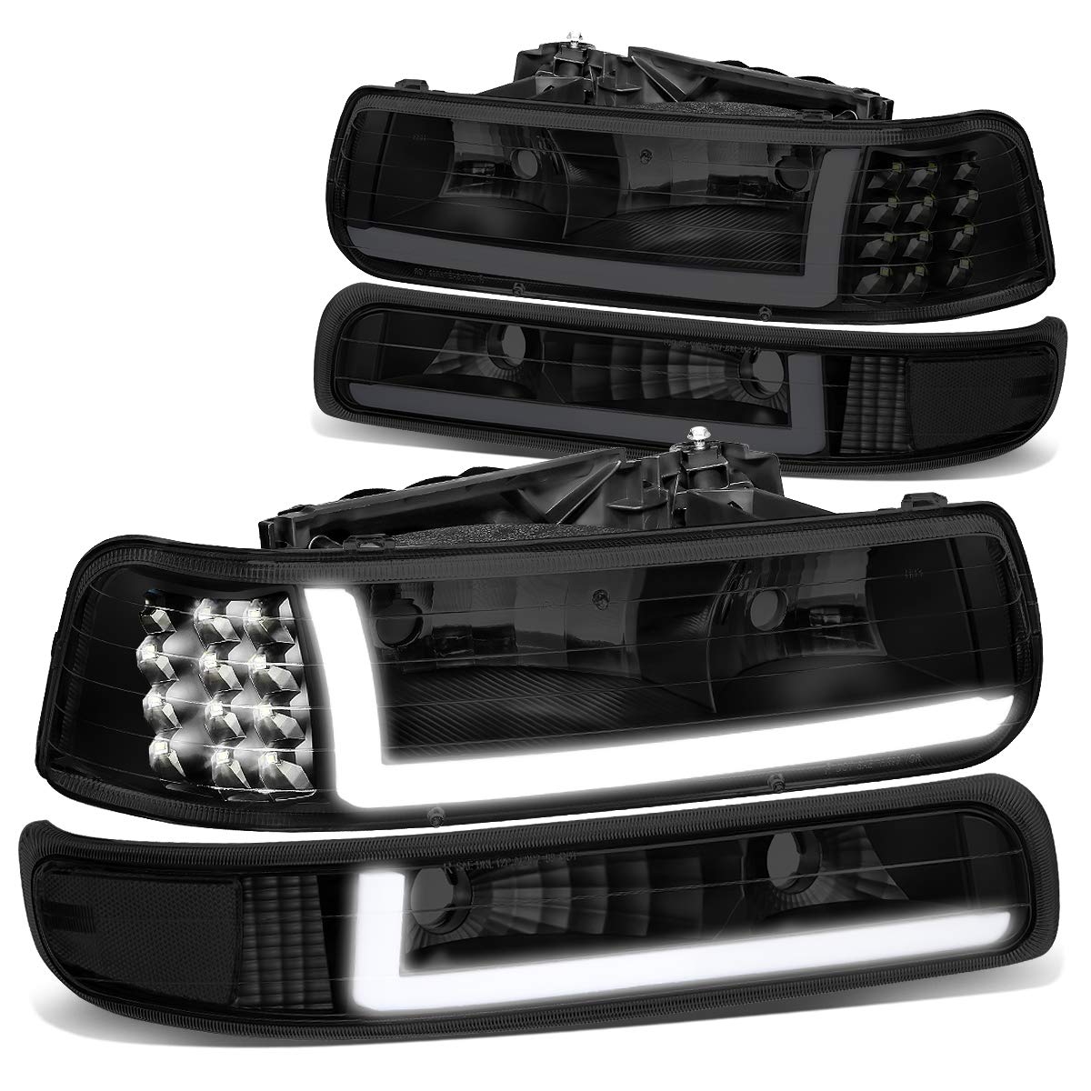 DNA MOTORING HL-LB-CSIL99-BK-SM-CL1 Smoked Lens Pair LED DRL Headlight Bumper Lamps Compatible with 99-02 Silverado 1500 2500 00