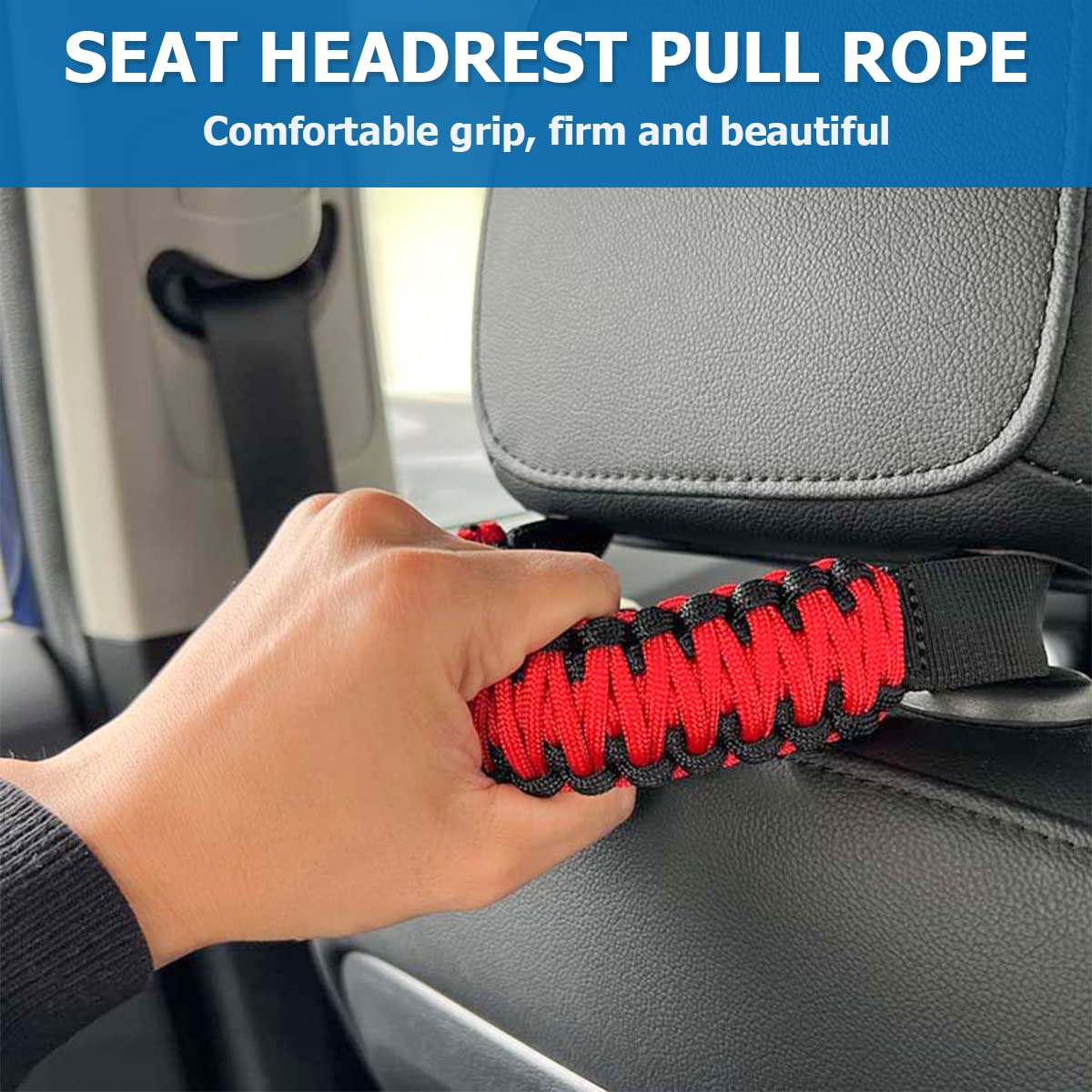 Auceli 2Pcs Headrest Grab Handles, Car Front Rear Seat Back Roll Bar Grip Handles Kit, Nylon Paracord With Headrest Mounted Auto