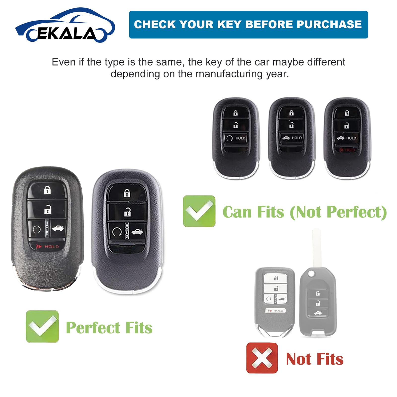 EKALA for Honda Key Fob Cover with Leather Key Fob Keychain, 5 Buttons Soft TPU Keys Shells Compatible with 2023 2024 Honda Civi