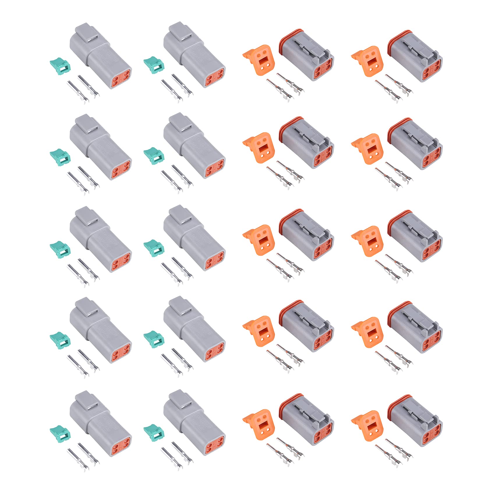 Muyi 10 Kit 4 Pin Way Dt Series Connector Gray Receptacle Ip67 Waterproof Heavy Duty 14-18 Awg 13 Amps Continuous Dt04-4P Dt06-4