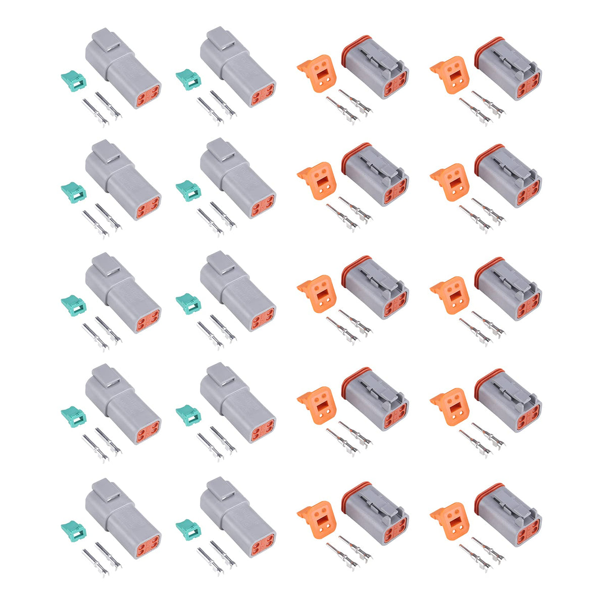 Muyi 10 Kit 4 Pin Way Dt Series Connector Gray Receptacle Ip67 Waterproof Heavy Duty 14-18 Awg 13 Amps Continuous Dt04-4P Dt06-4
