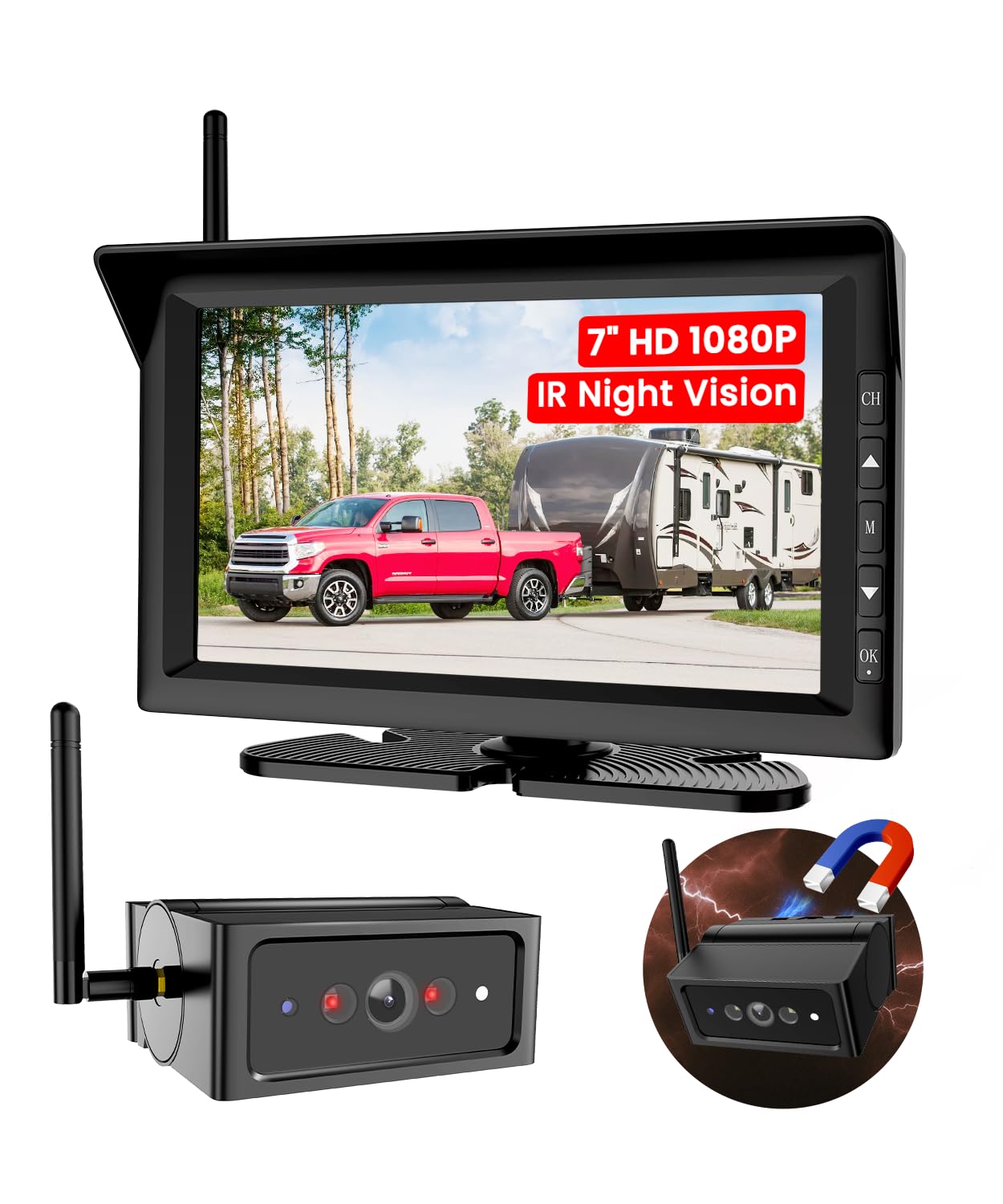 Foxpark Magnetic Wireless Backup Camera For Rvs And Trailers No-Installation - 7'' Hd 1080P Monitor, Strong Magnetic Scratch-Pro