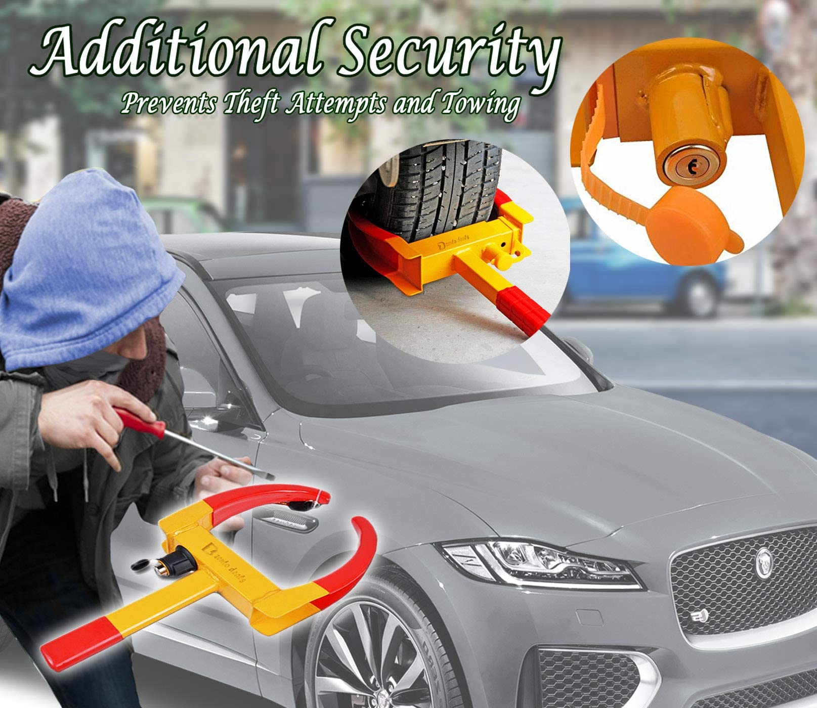Zento Deals Security Tire Clamp - Heavy Duty Anti- Theft Vehicle Wheel Lock For Car Trailer
