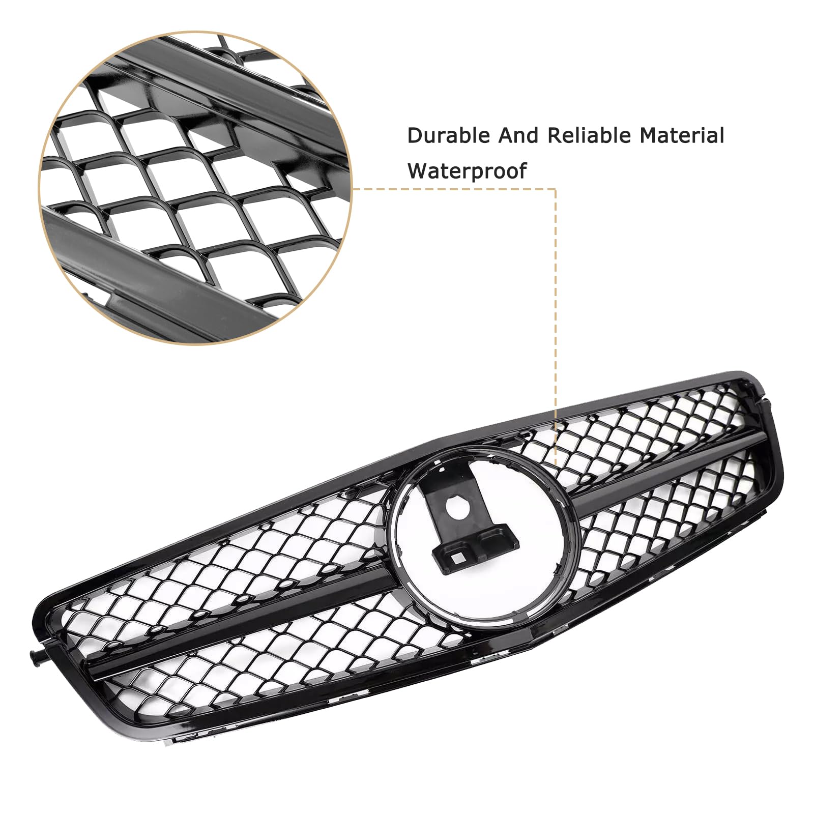 DIBON AUTO Front Grille for 2008-2014 Mercedes Benz W204 C Class, AMG Style, Gloss Black, Durable ABS Plastic