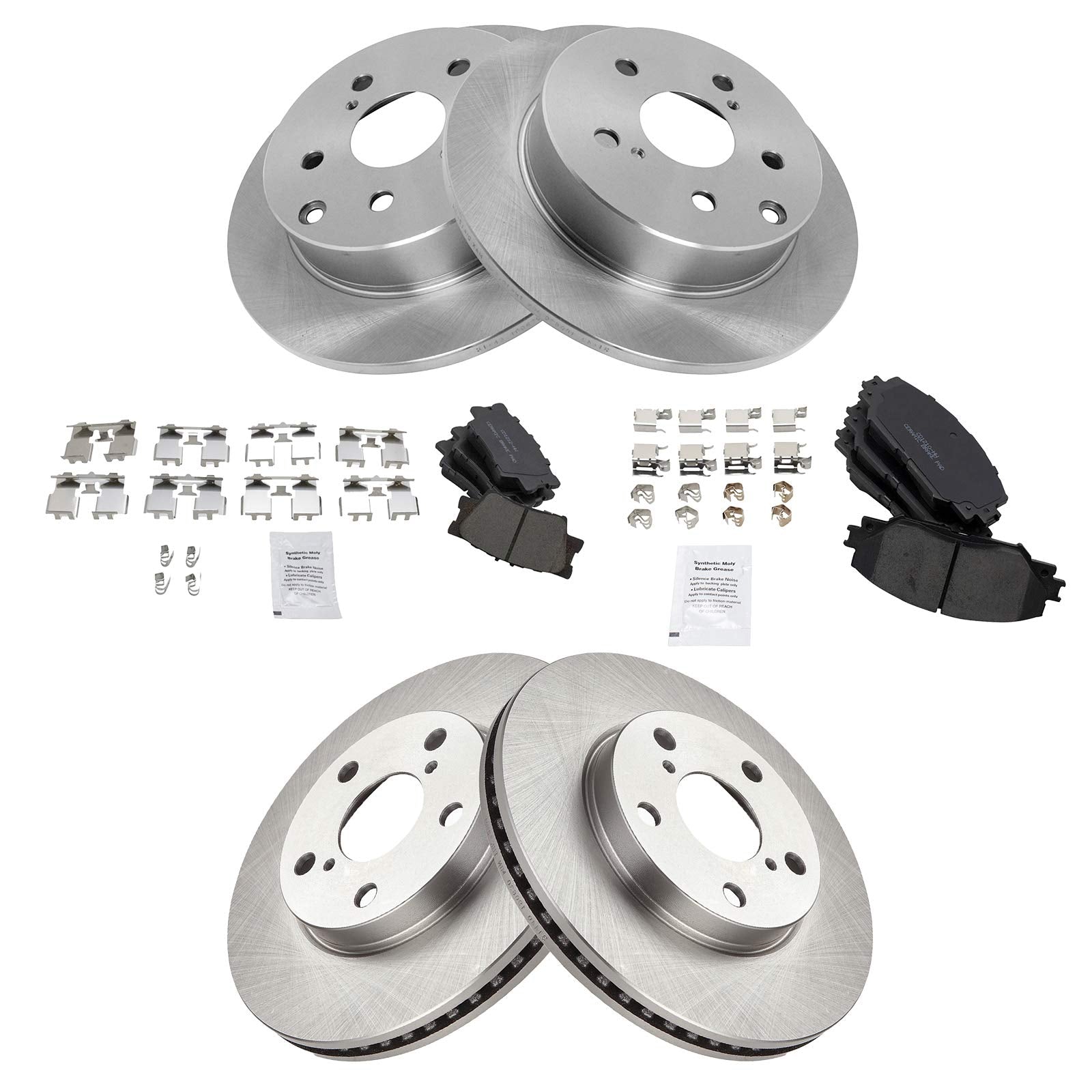 Trq Front And Rear Brake Pad & Rotor Kit Brake Pads Brake Rotor Ceramic Compatible With 2010-2012 Lexus Hs250H 2006-2018 Toyota