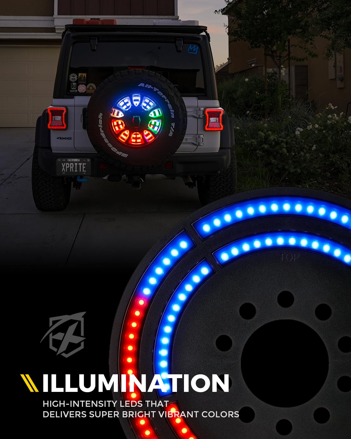 Xprite Rgb Spare Tire Brake Light With Dual Control (Rf & Bluetooth), Color-Changing 3Rd Led Rear Wheel Lights, Dual Ring Third