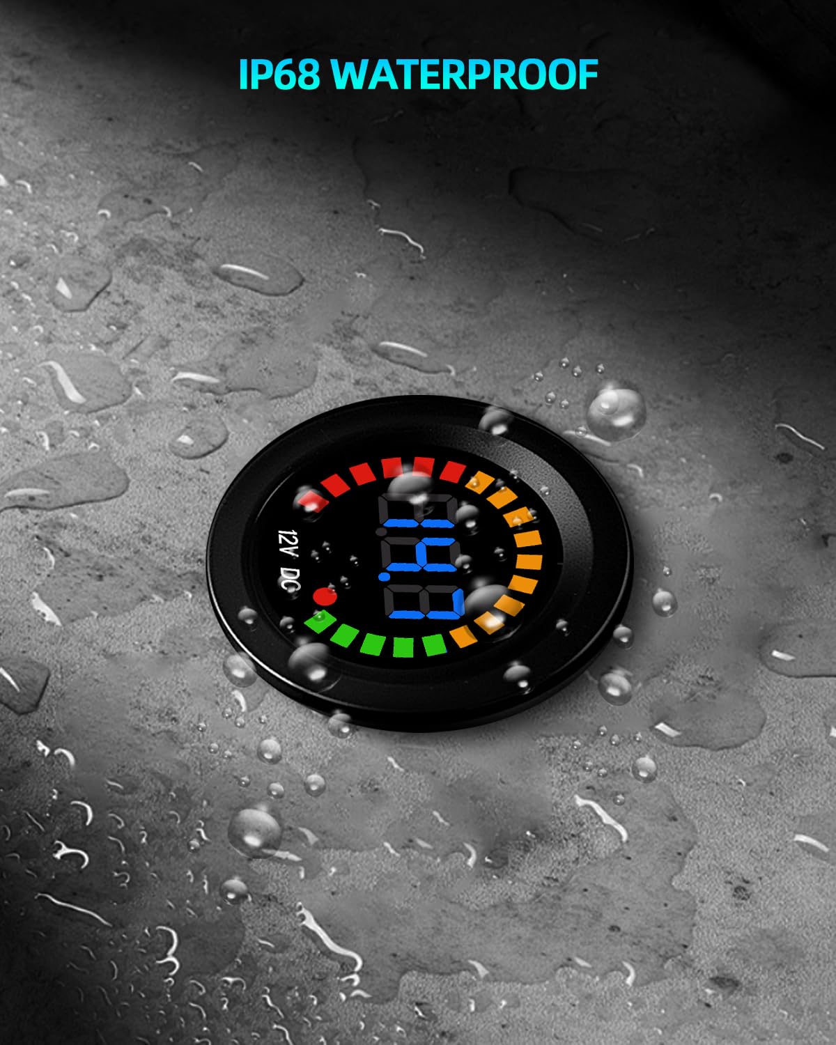 2PCS DC 12V Voltage Meter, Waterproof LED Display Voltmeter Gauge Panel, Round Battery Monitor with Wires & Terminals & Srews, f