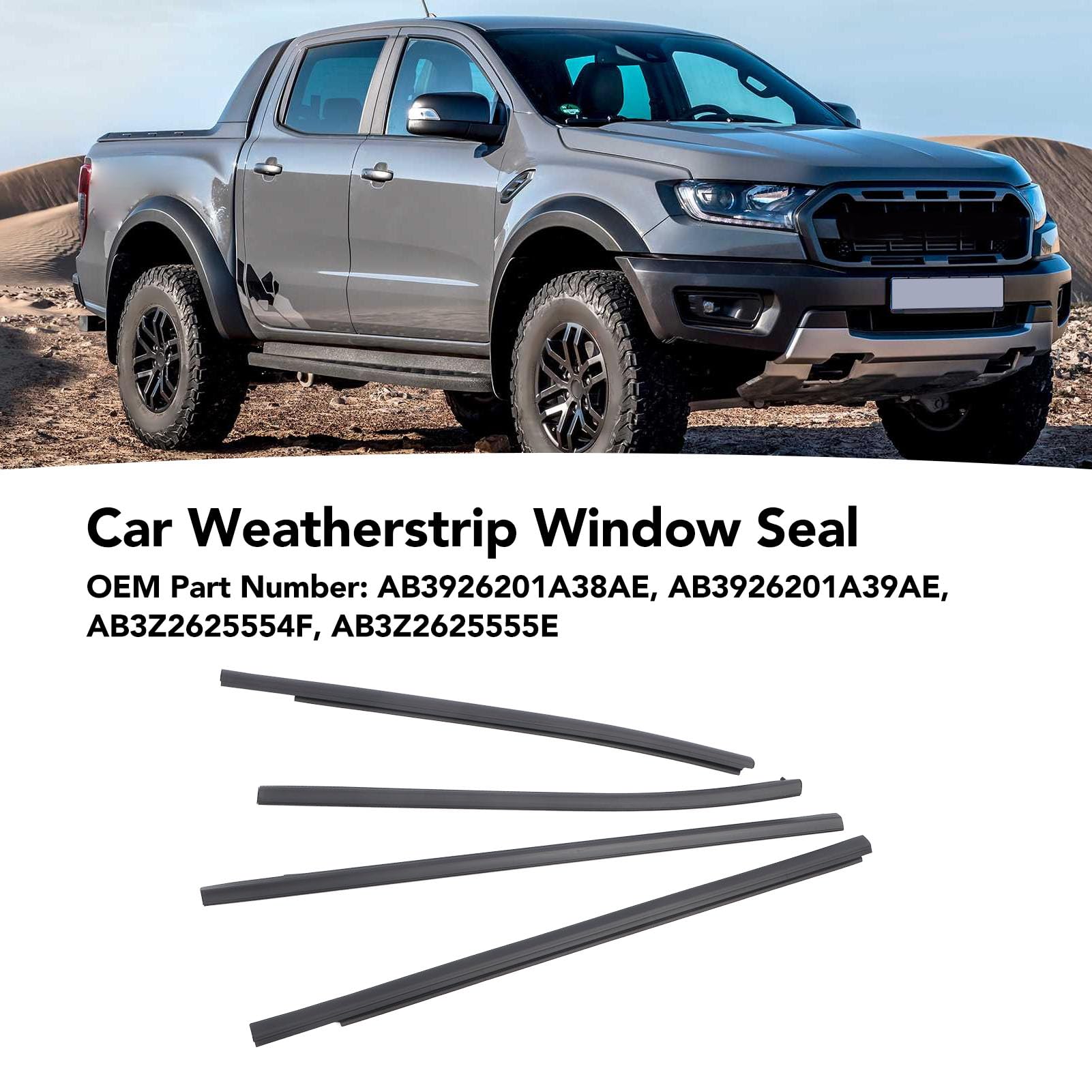 Car Door Window Weatherstrip For Ranger Px2 Px3 Wildtrak Xlt Xl, 4Pcs Car Outer Door Window Moulding Trim, Replace Ab3926201A38A