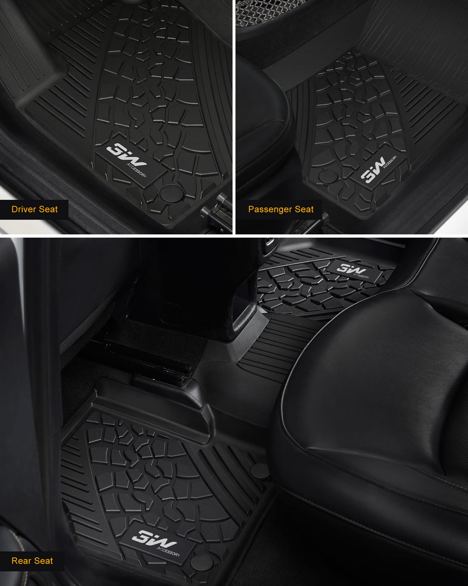 3W Floor Mats Fit For 2017-2025 Jeep Compass, Tpe All Weather Custom Fit First And Second Rows Full Set Car Mats, Black