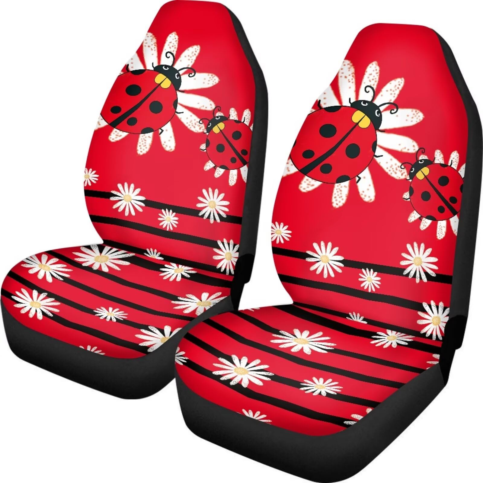 Toaddmos Cartoon Ladybirds Front Seat Covers For Cars White Daisy Driver Car Seat Cover Soft Comfort Bucket Seat Covers Universa