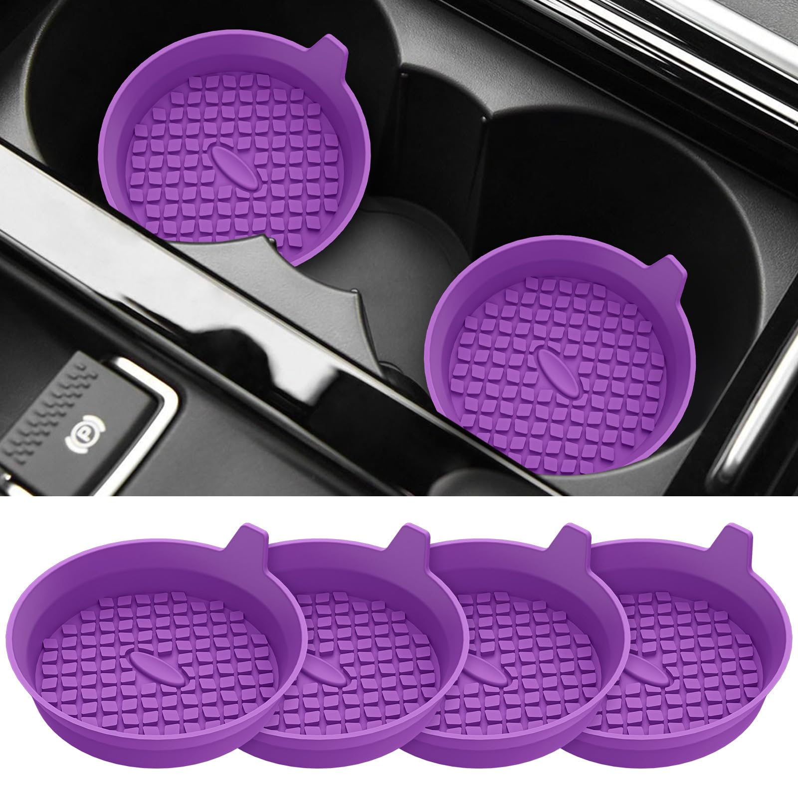 Me.Fan Car Cup Holder Coasters [4 Pack] Silicone Cups Mats, Automotive Universal Non-Slip Recessed Interior Accessories Deep Pur