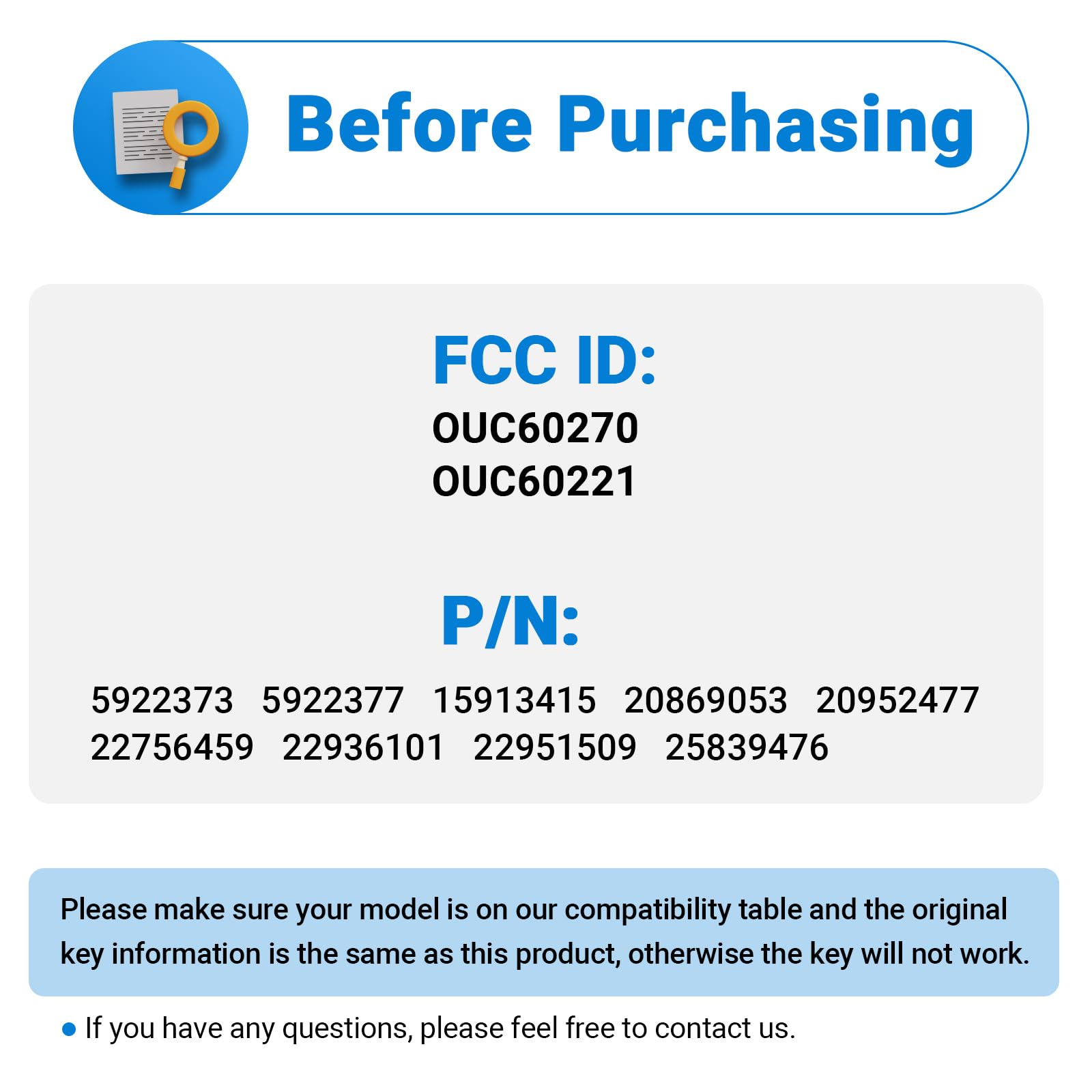 Car Key Fob Compatible with GMC Acadia 2007-2016 Yukon XL/Chevy Suburban Tahoe Traverse/Cadillac Escalade SRX/Buick Enclave Keyl