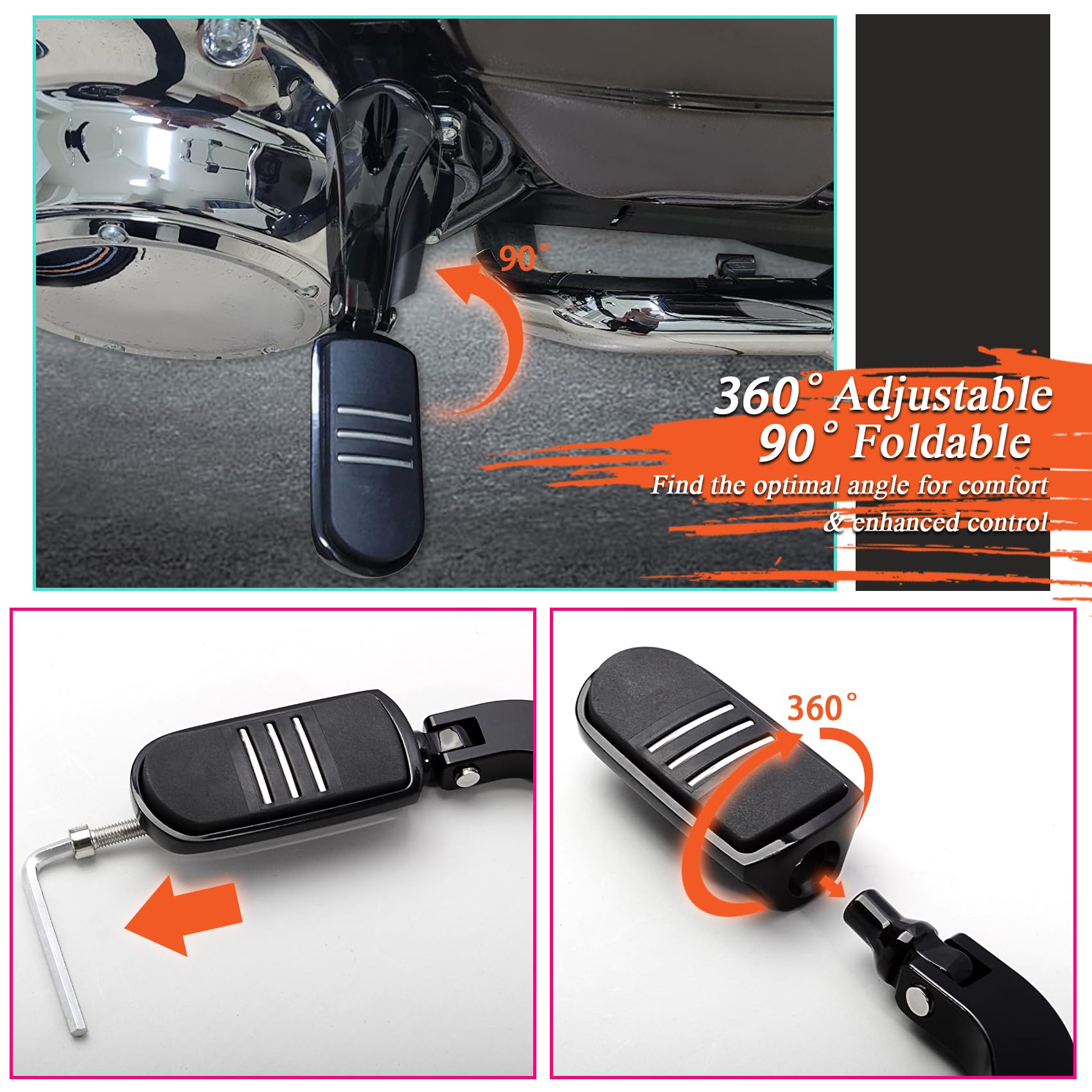 Fovplue Passenger Footpeg Kit, Footrest + Passenger Pegs Mounting For Harley 1993-2024 Touring Road Glide Flt, Electra Glide Flht, Flhs, Road King Flhr, Street Glide Models, Gloss Black