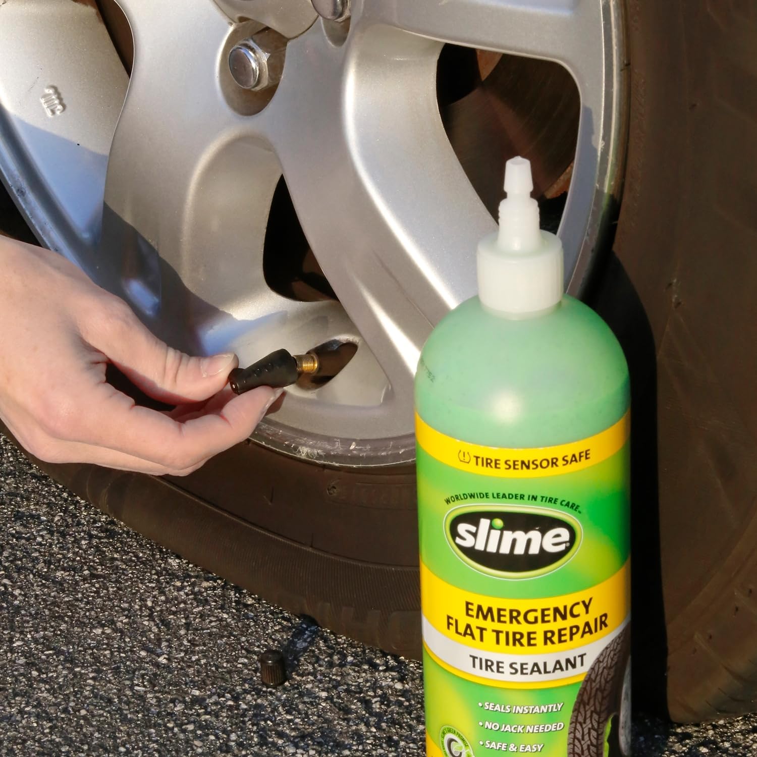 Slime 10011 Flat Tire Puncture Repair Sealant, Emergency Repair for highway vehicles, suitable for Cars/Trailers, Non-toxic, eco