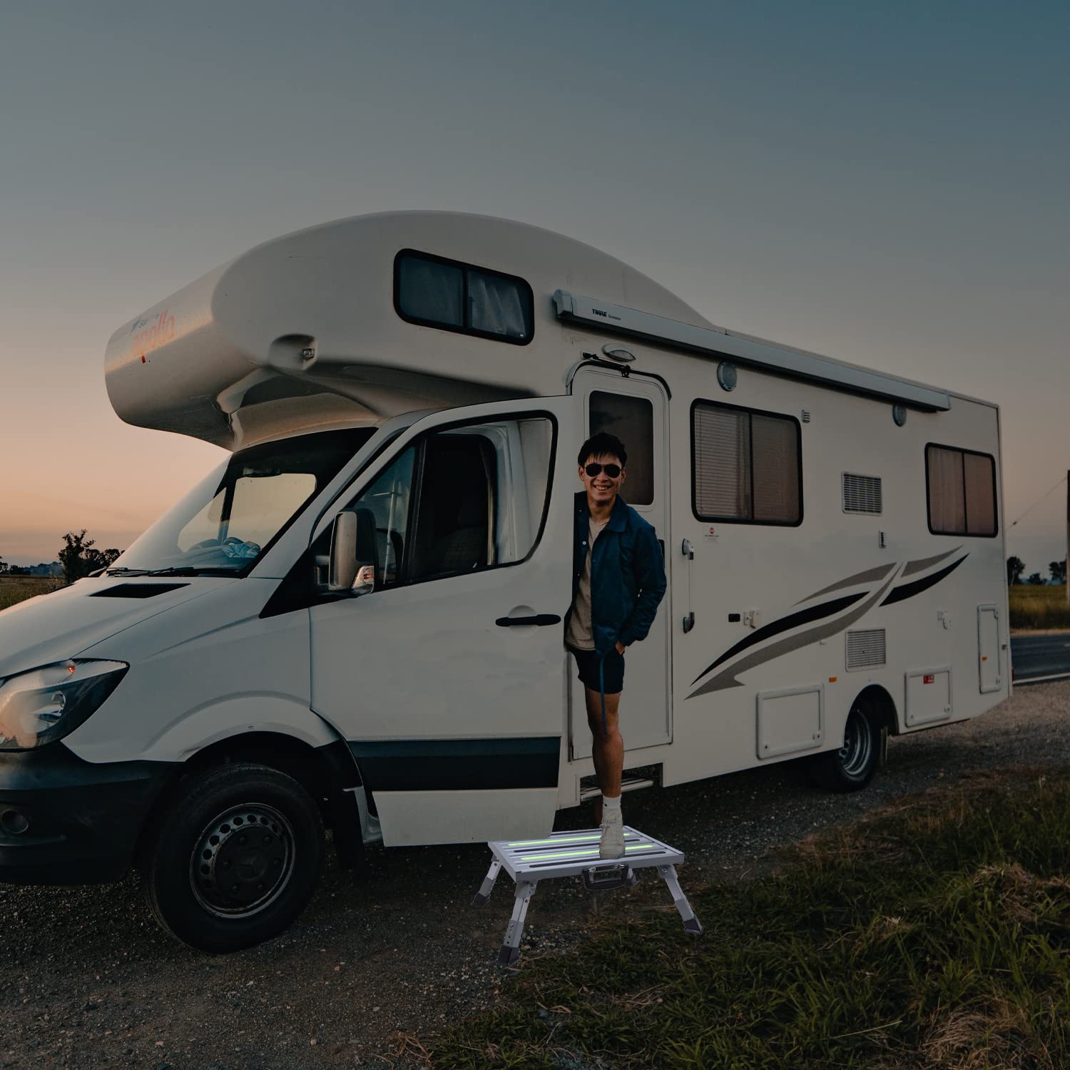 Garfatolrv 19     14.5    Large Rv Steps With Glow In The Dark Tapes Adjustable Rv Step Stool Aluminum Rv Step Supports Up To 15