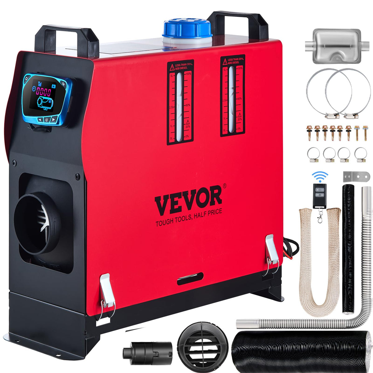 Vevor Diesel Air Heater, 12 V 5Kw All In One Bunk Parking Heater, With Remote Control, Lcd Thermostat Monitor, Silencer And Larg