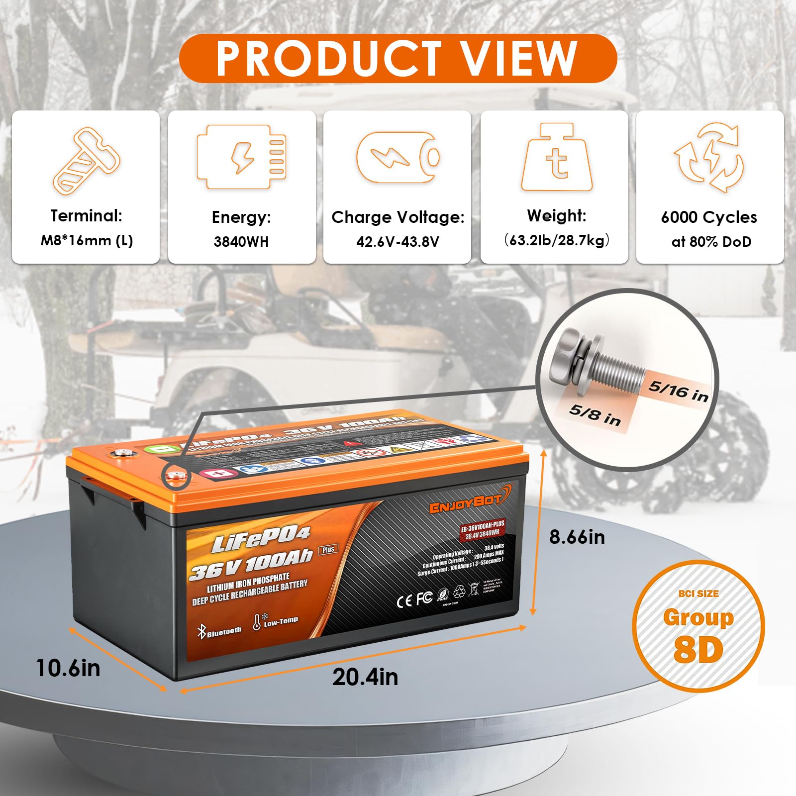 Enjoybot 36V 100Ah Plus Lifepo4 Lithium Golf Cart Battery Conversion Kit, Built-In 200A Bms And Bluetooth, Support 2 Series Conn