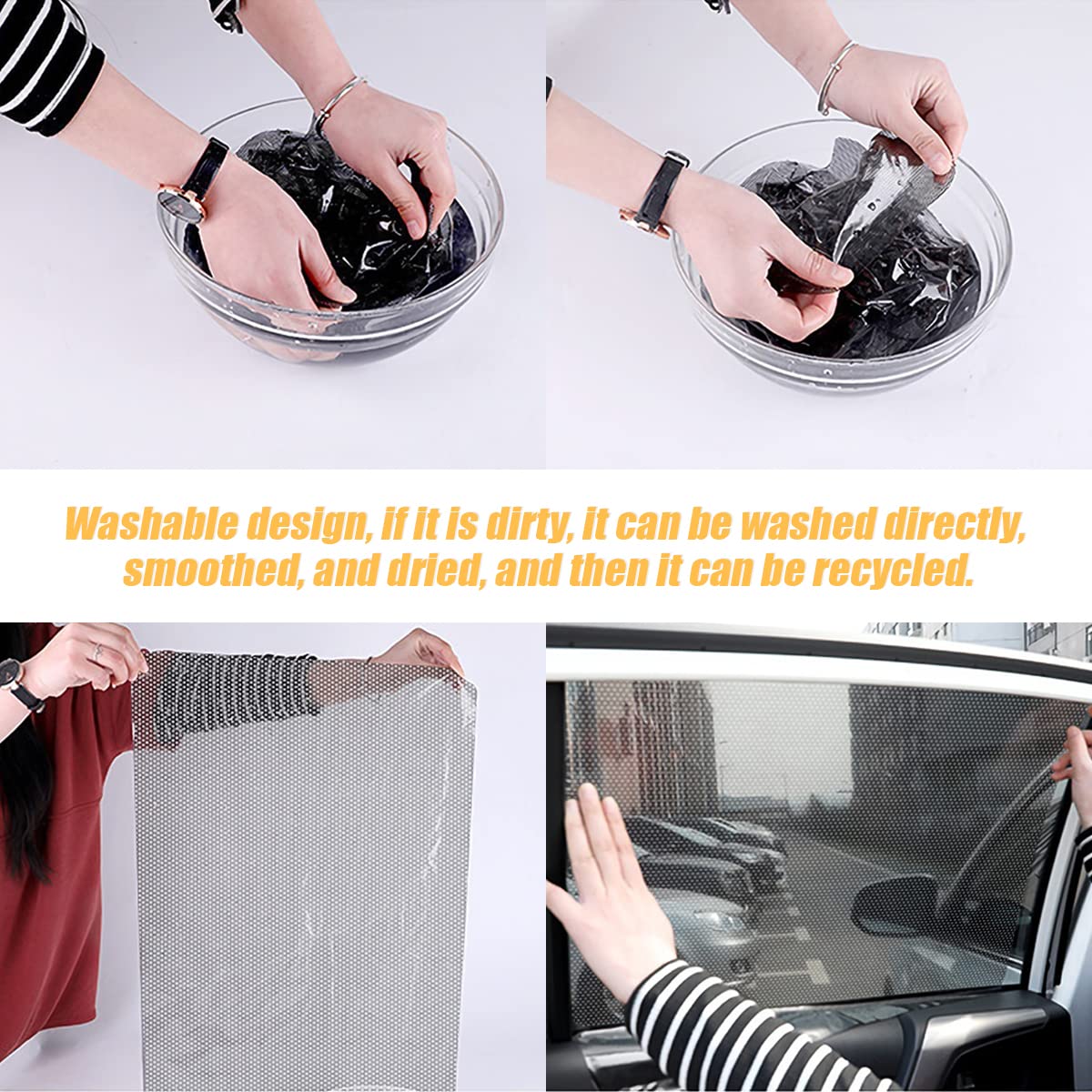 Car Side Window Sunshade, 4 PCS Static Cling Films Stickers Sun Shade UV Rays Privacy Protector, Reuseable Washable Sun Shade fo