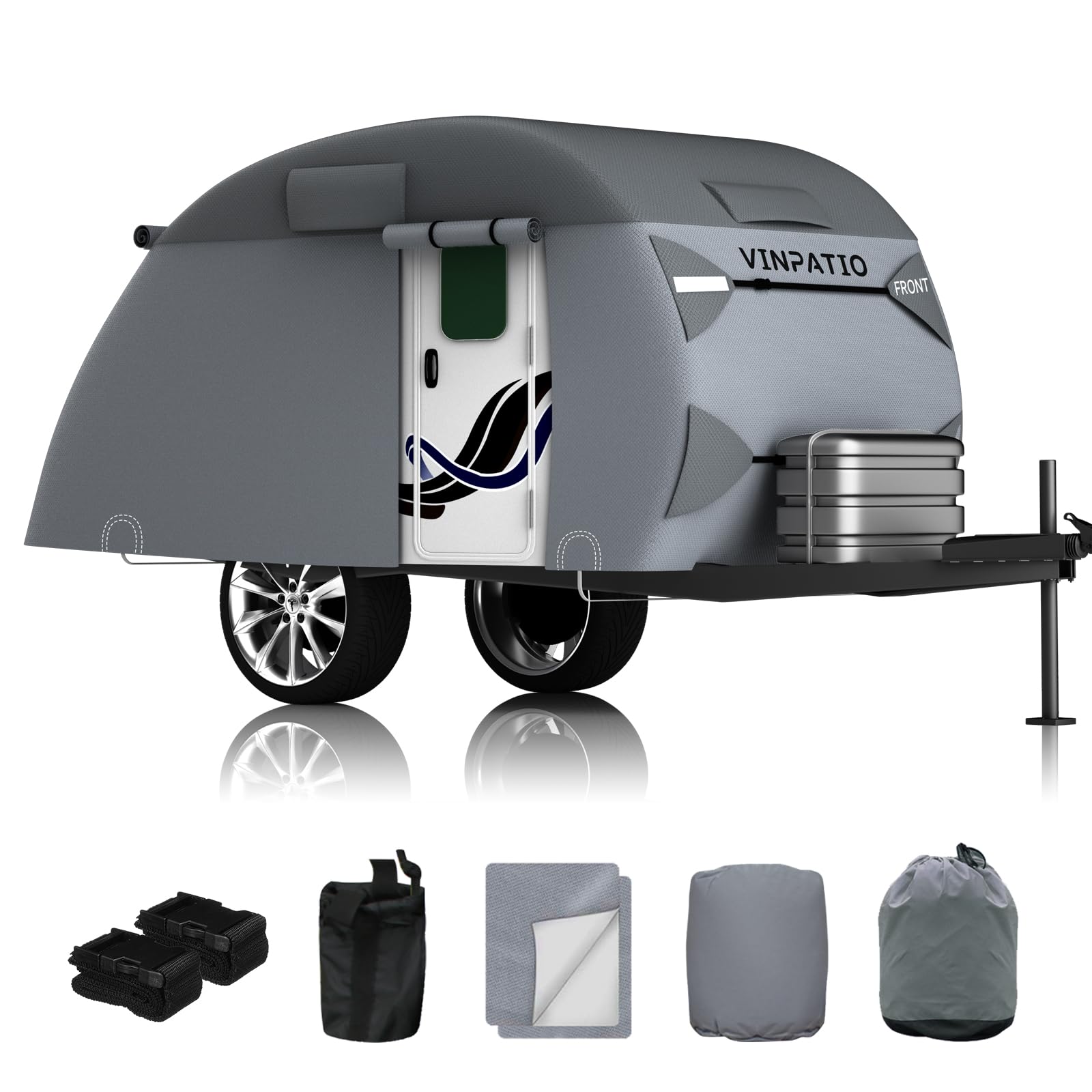 Vinpatio Teardrop Camper Cover - Fits 5'-8' Trailers, 7 Layers Top Heavy Duty With Windproof Strap, Rv Cover