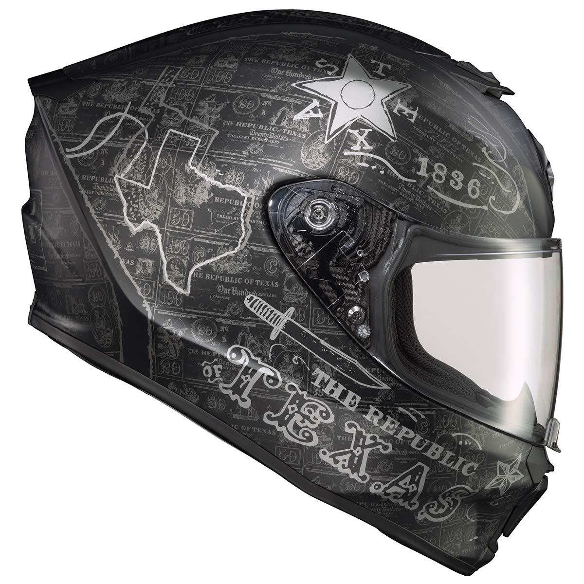 Scorpionexo R420 Full Face Motorcycle Helmet With Bluetooth Ready Speaker Pockets Dot Snell Lone Star (Black/Silver-3X)