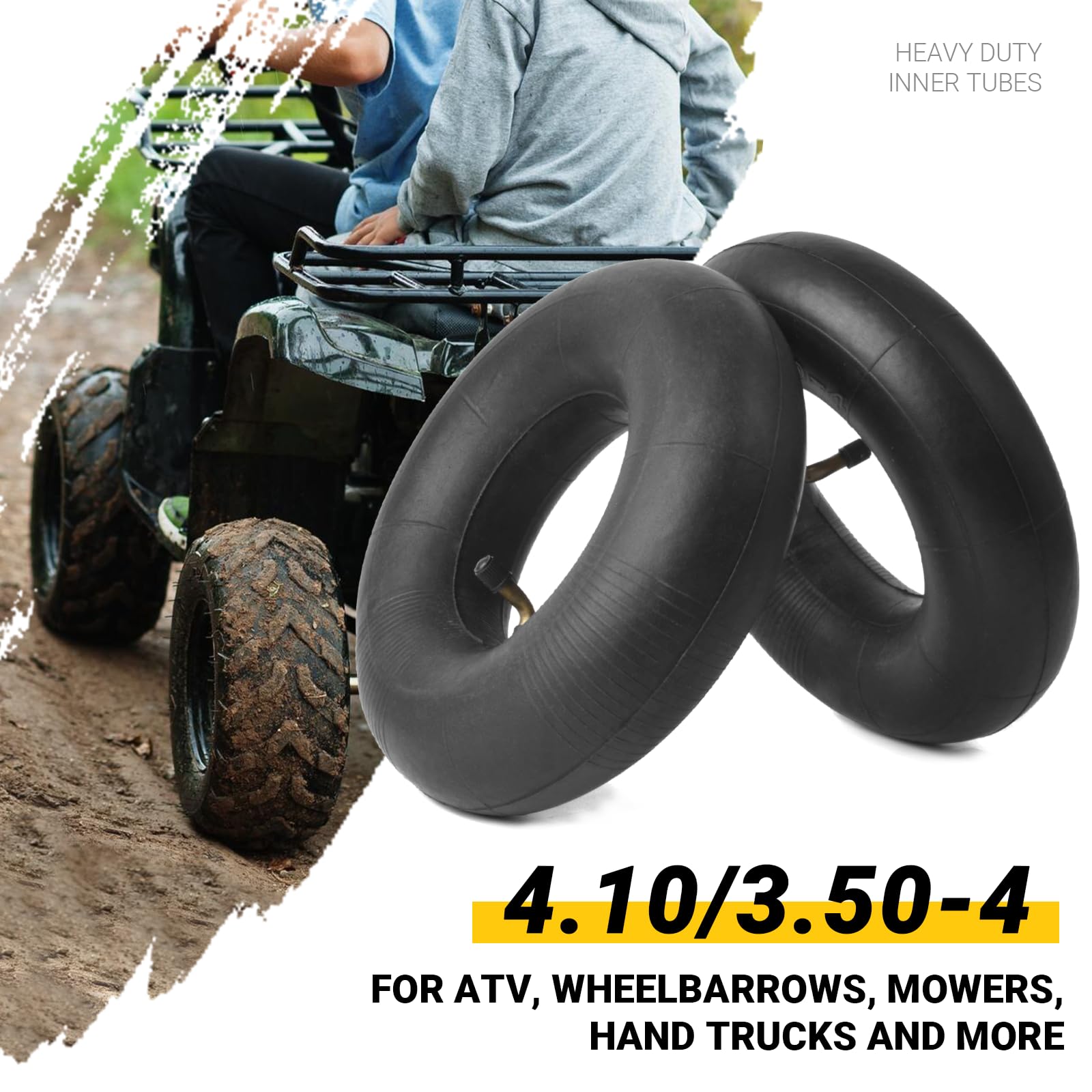 4.10/3.50-4 Heavy Duty Replacement Inner Tube With Tr-87 Bent Valve Stem (2-Pack) - For Wheelbarrows, Mowers, Hand Trucks And Mo