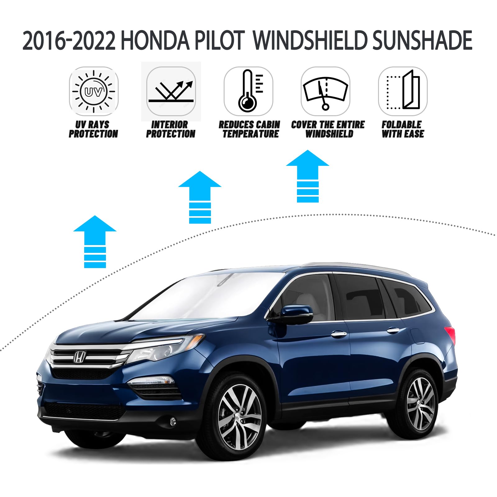 D-Lumina Windshield Sun Shade For 2016-2025 Honda Pilot Accessories, Front Window Sunshade Sun Visor Protector Block Uv Rays Hea