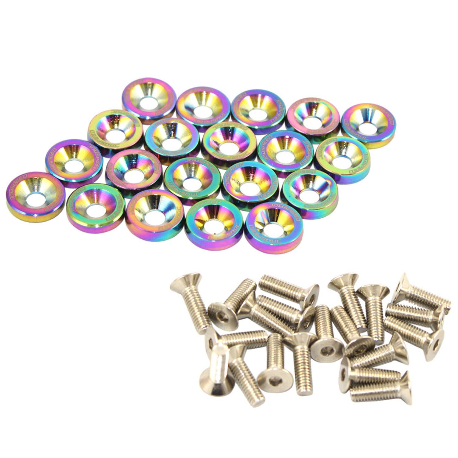 Jdmspeed 20 Pcs Neo Chrome Cnc Billet Aluminum Fender Washer Engine Bay Dress Up Kit