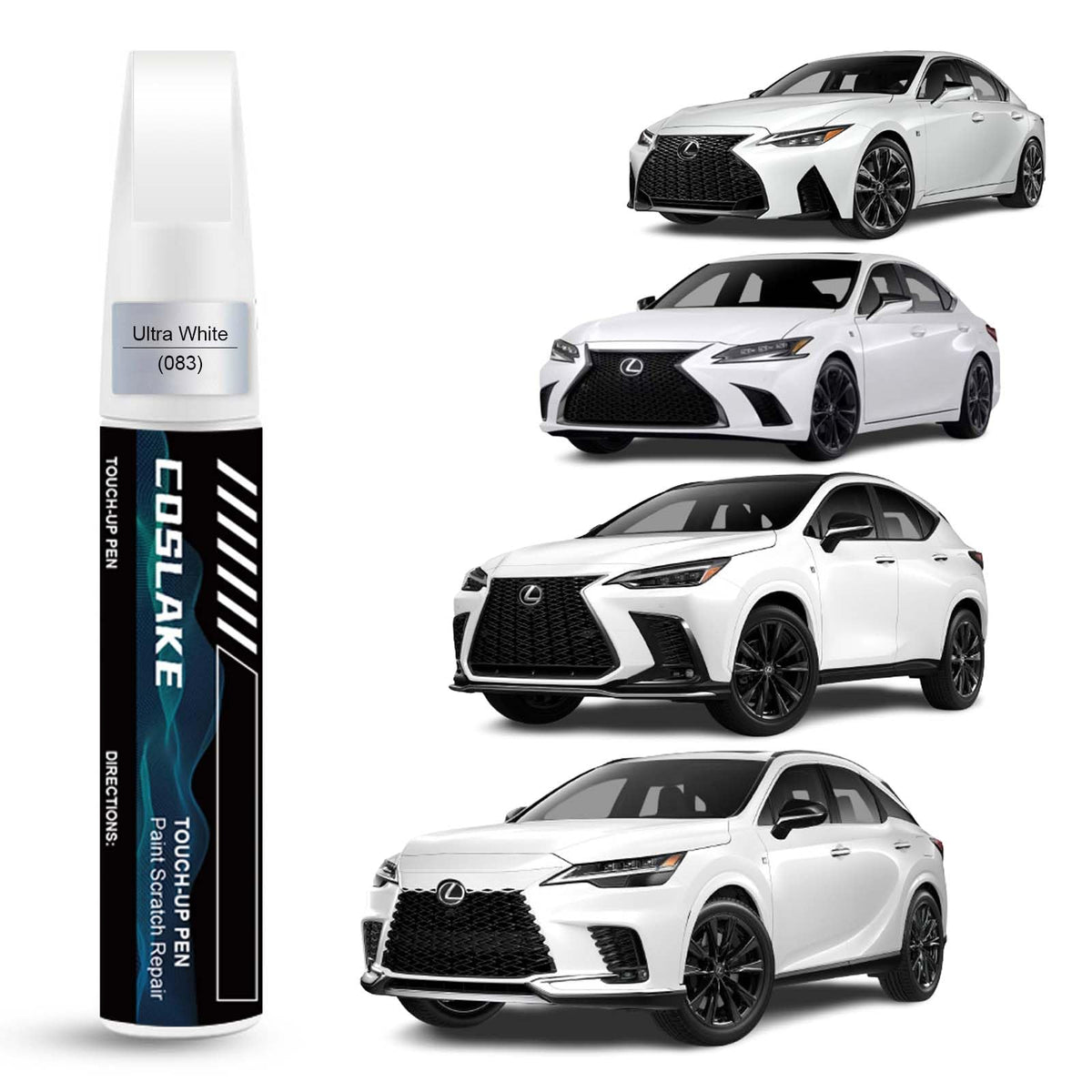 COSLAKE Car Touch Up Paint(Ultra White(083)) for Lexus, Car Paint Scratch Repair Kit, Quick & Easy Solution to Repair, 2 in 1 Sc