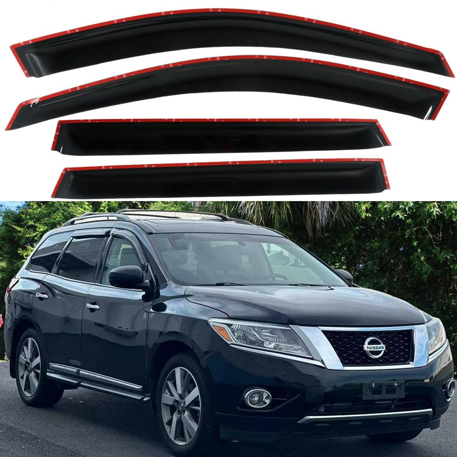 Tape On Side Window Visors Vent Sun Rain Guards Wind Deflectors Compatible with Nissan Pathfinder 2013-2021,S SV SL Platinum Car