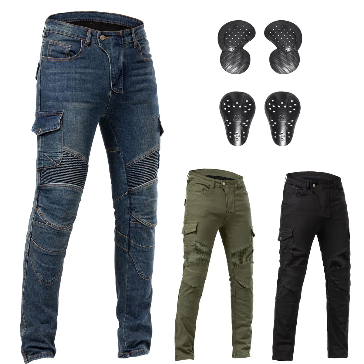 Motorcycle Pants CE Armored Motorbike Jeans Motocross Dirt Bike Riding Gear,Blue,M=34W/30L