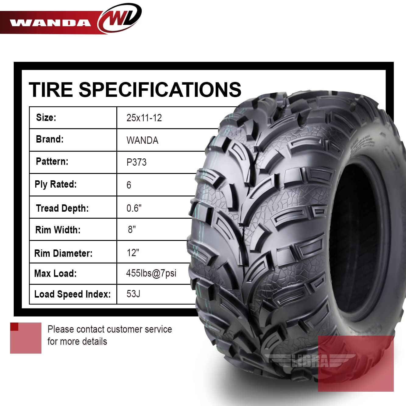 Wanda Atv/Utv Tires 25X11-12 6Pr Lit Mud, Set 4