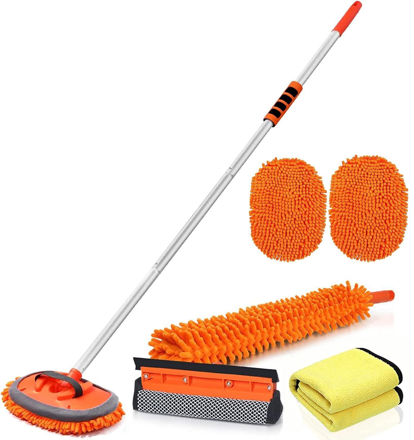 Wontolf 62 Car Wash Brush with Long Handle Chenille Microfiber Car Wash Mop Car Washing Brush Cleaning Kit Windshield Window S