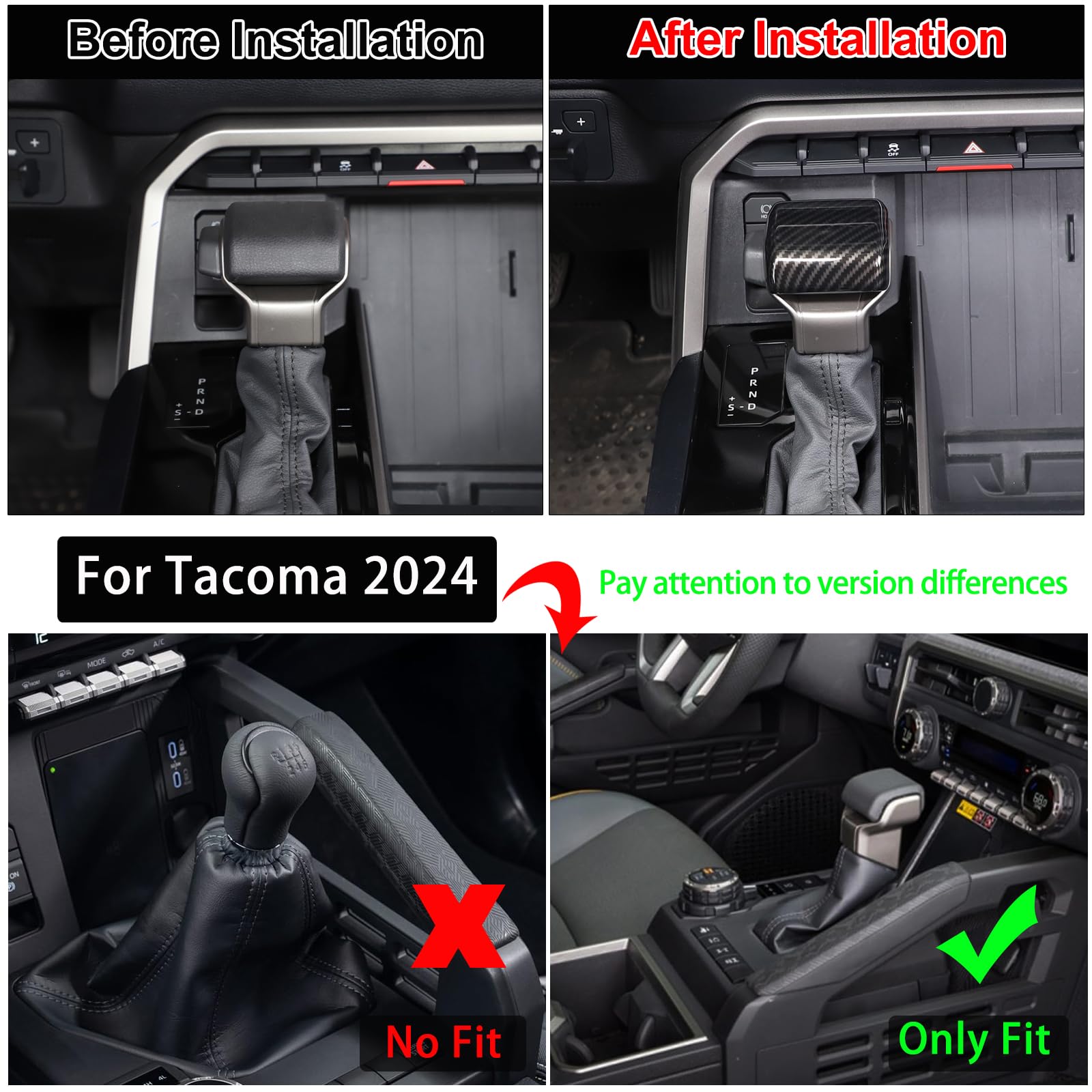 Car Shifter Gear Hand Brake Trim Cover Compatible With Toyota Tundra/Sequoia 2022-2025 Tacoma 2024+ Center Console Gear Shift Head Protection Cover Automatic Gear Shift Knob Cover Interior Accessories